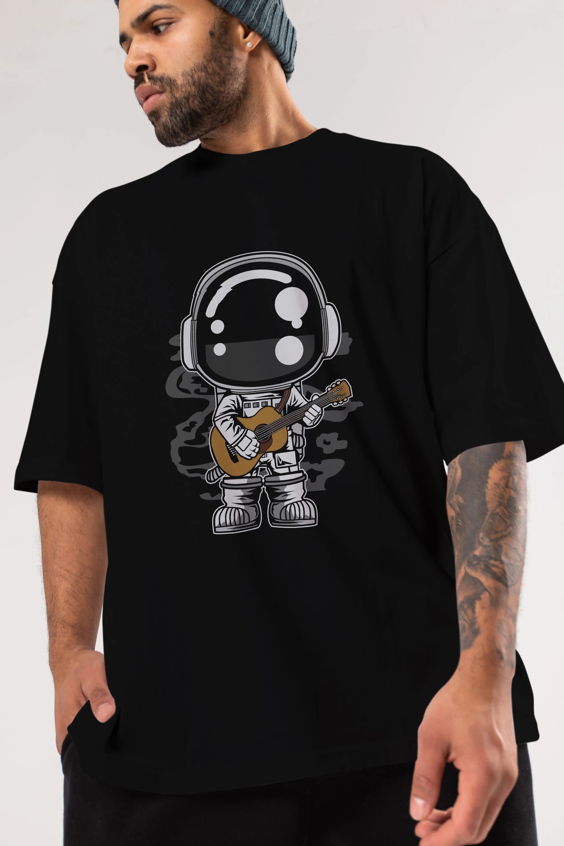 Astronaut Acoustic Guitar Ön Baskılı Oversize t-shirt Erkek Kadın Unisex
