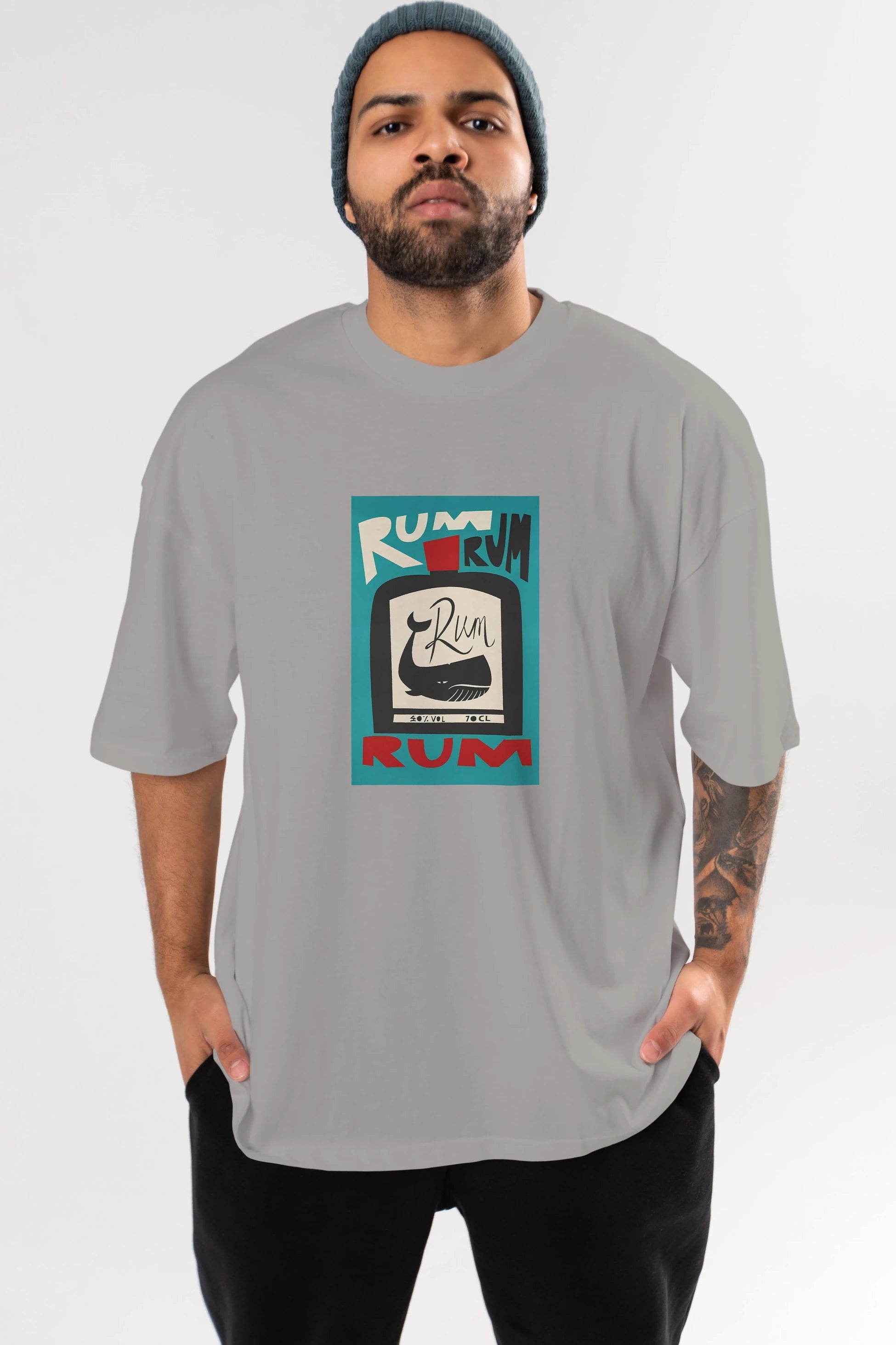 Rum Ön Baskılı Oversize t-shirt Erkek Kadın Unisex %100 Pamuk Bisiklet Yaka tişort