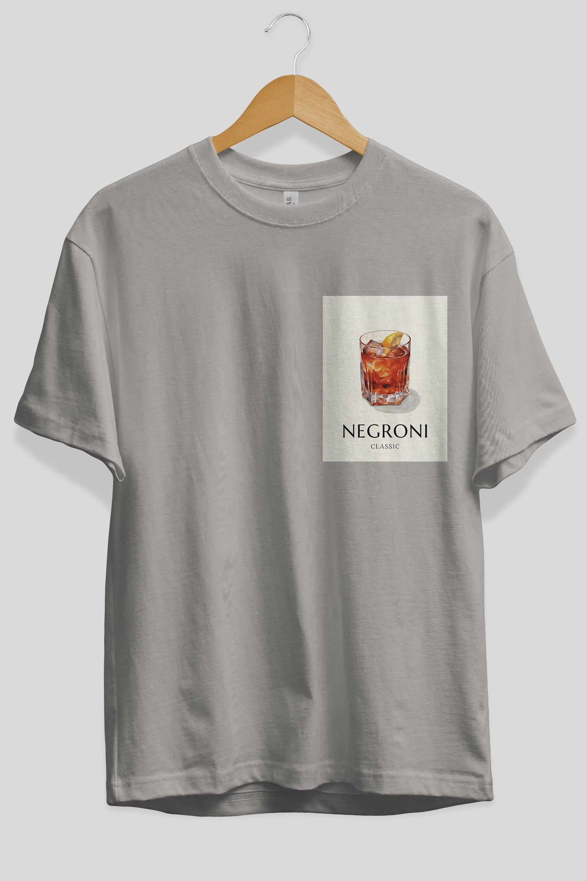 Negroni Classic Ön Sol Baskılı Oversize t-shirt Erkek Kadın Unisex %100 Pamuk Bisiklet Yaka tişort