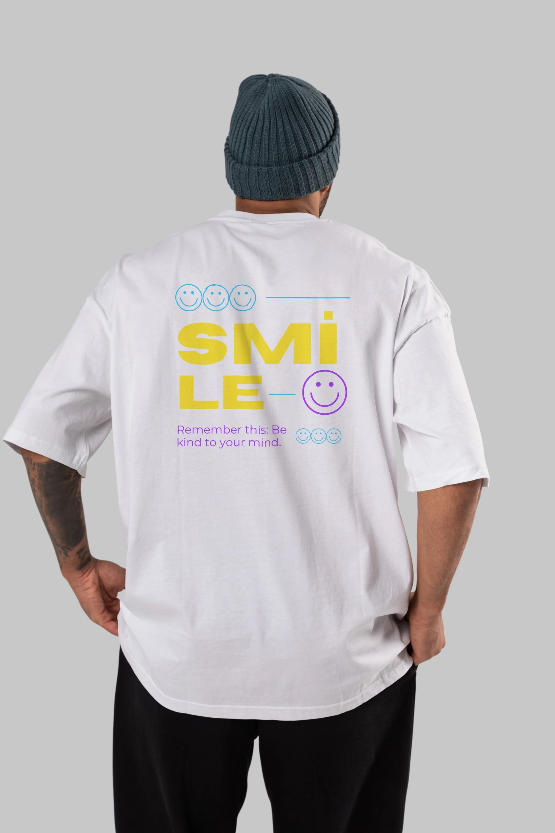 Smile Yazılı 2 Arka Baskılı Oversize t-shirt Erkek Kadın Unisex