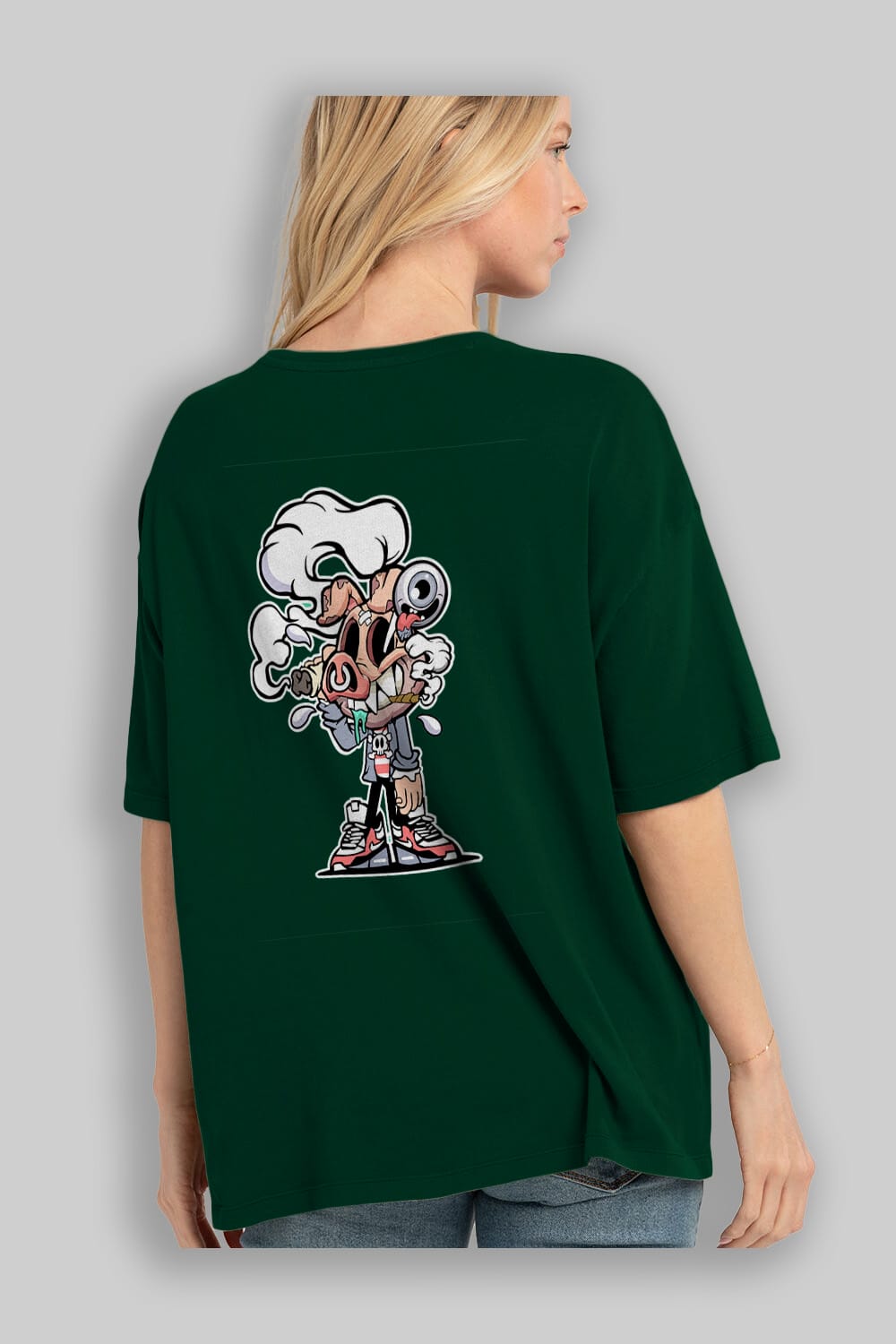 Pig Smoker Arka Baskılı Oversize t-shirt Erkek Kadın Unisex %100 Pamuk tişort