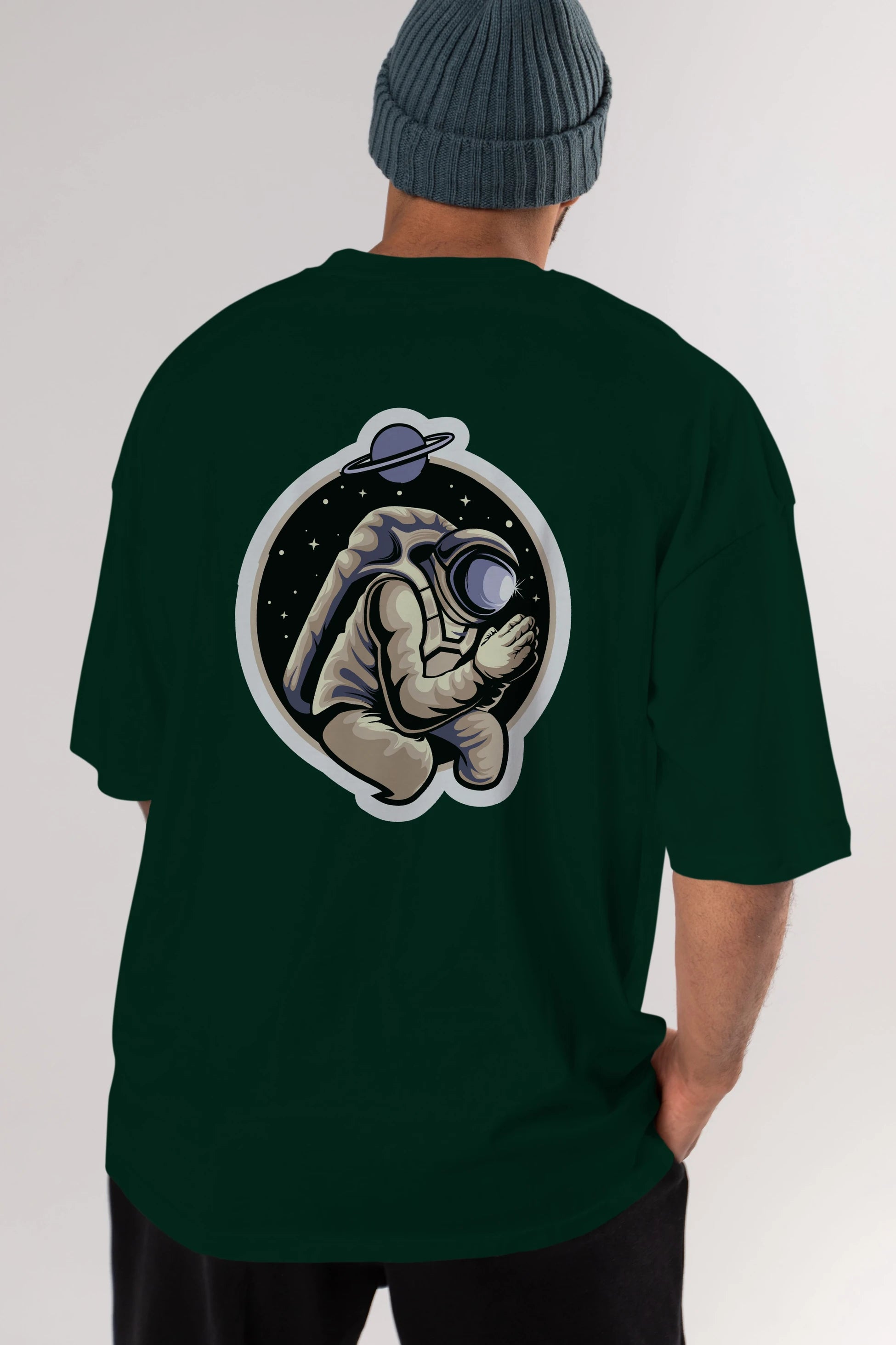 Astronaut Praying Sticker Arka Baskılı Oversize t-shirt Erkek Kadın Unisex