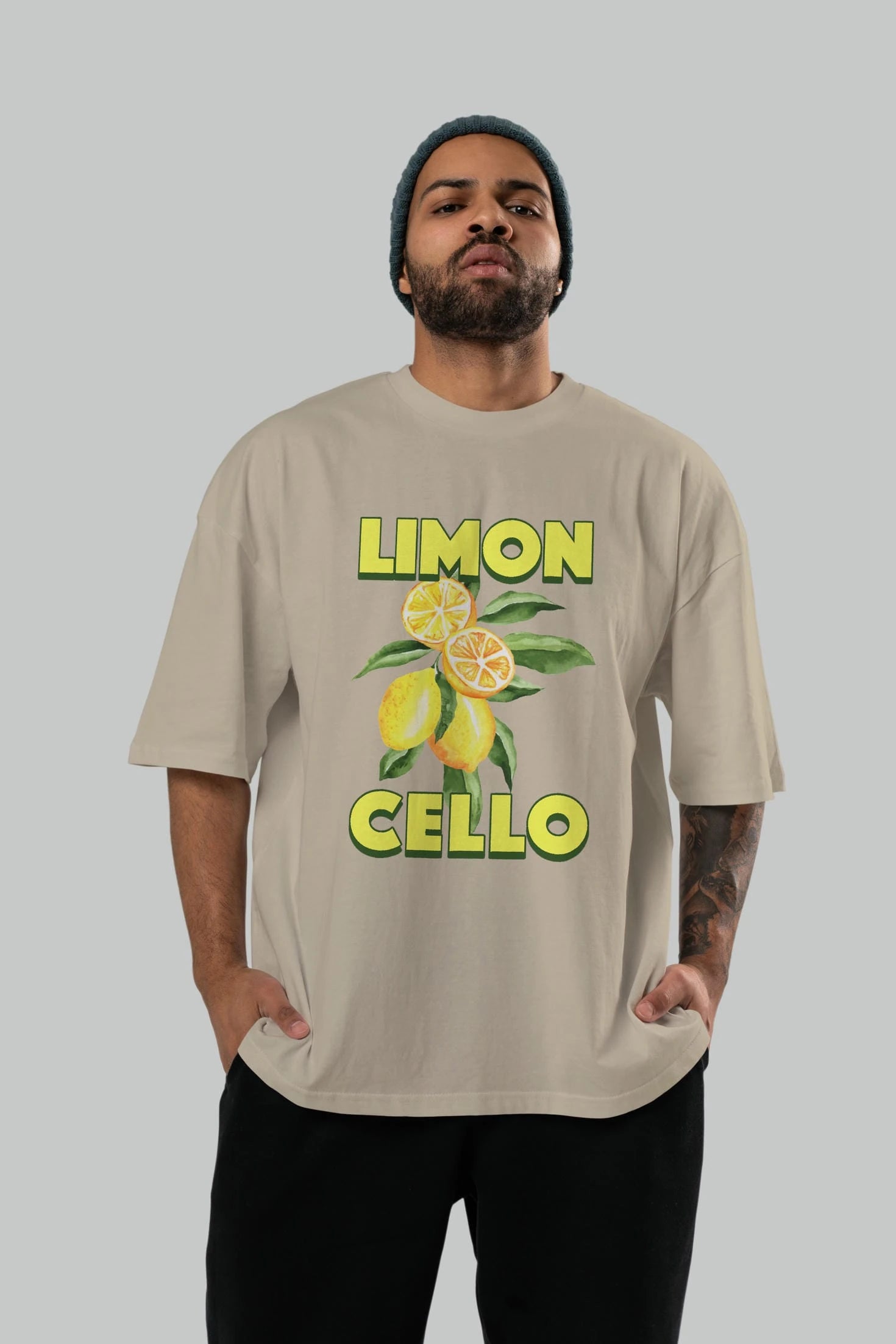 Limoncello Lemon Ön Baskılı Oversize t-shirt Erkek Kadın Pamuk Bisiklet Yaka tişort