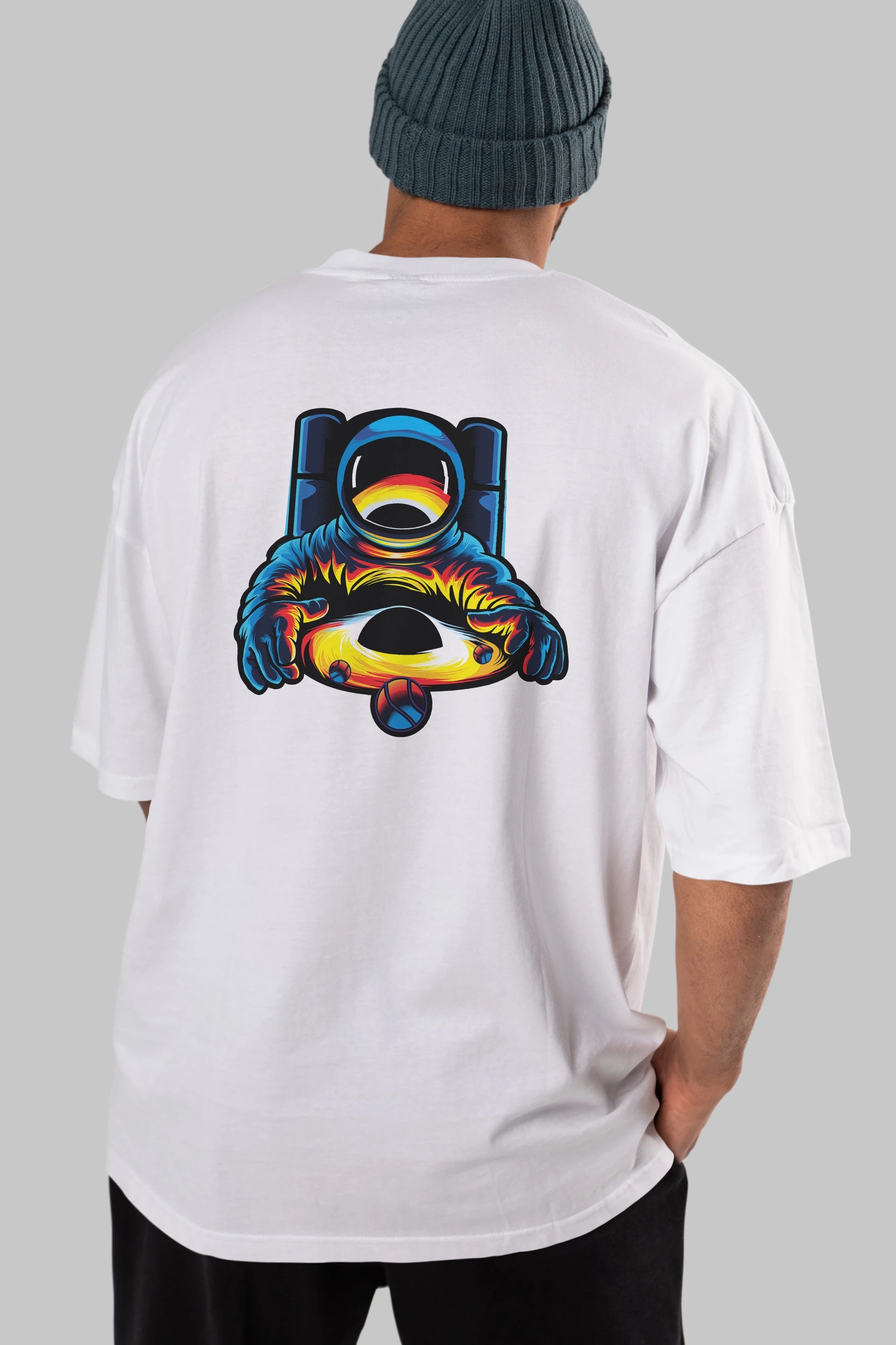 Astronaut & Black Hole Arka Baskılı Oversize t-shirt Erkek Kadın Unisex