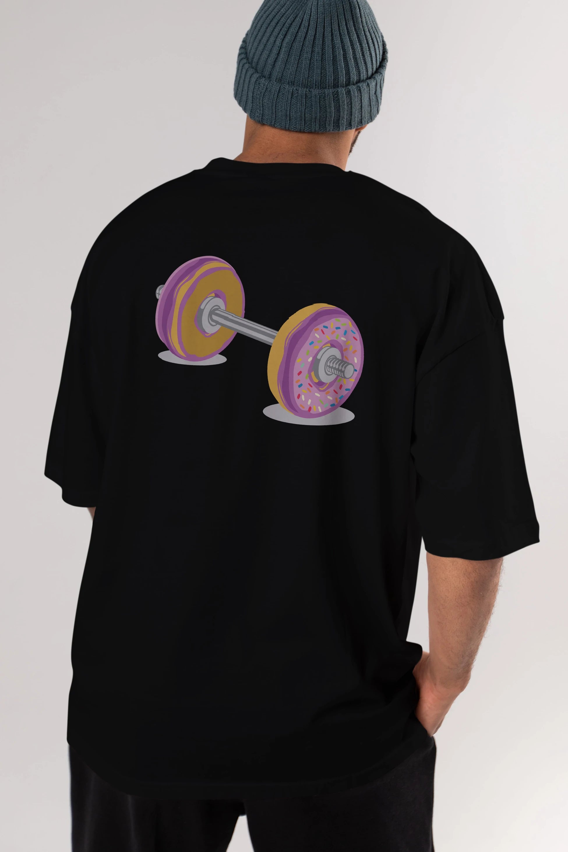 Donut Barbell Arka Baskılı Oversize t-shirt %100 pamuk Erkek Kadın Unisex