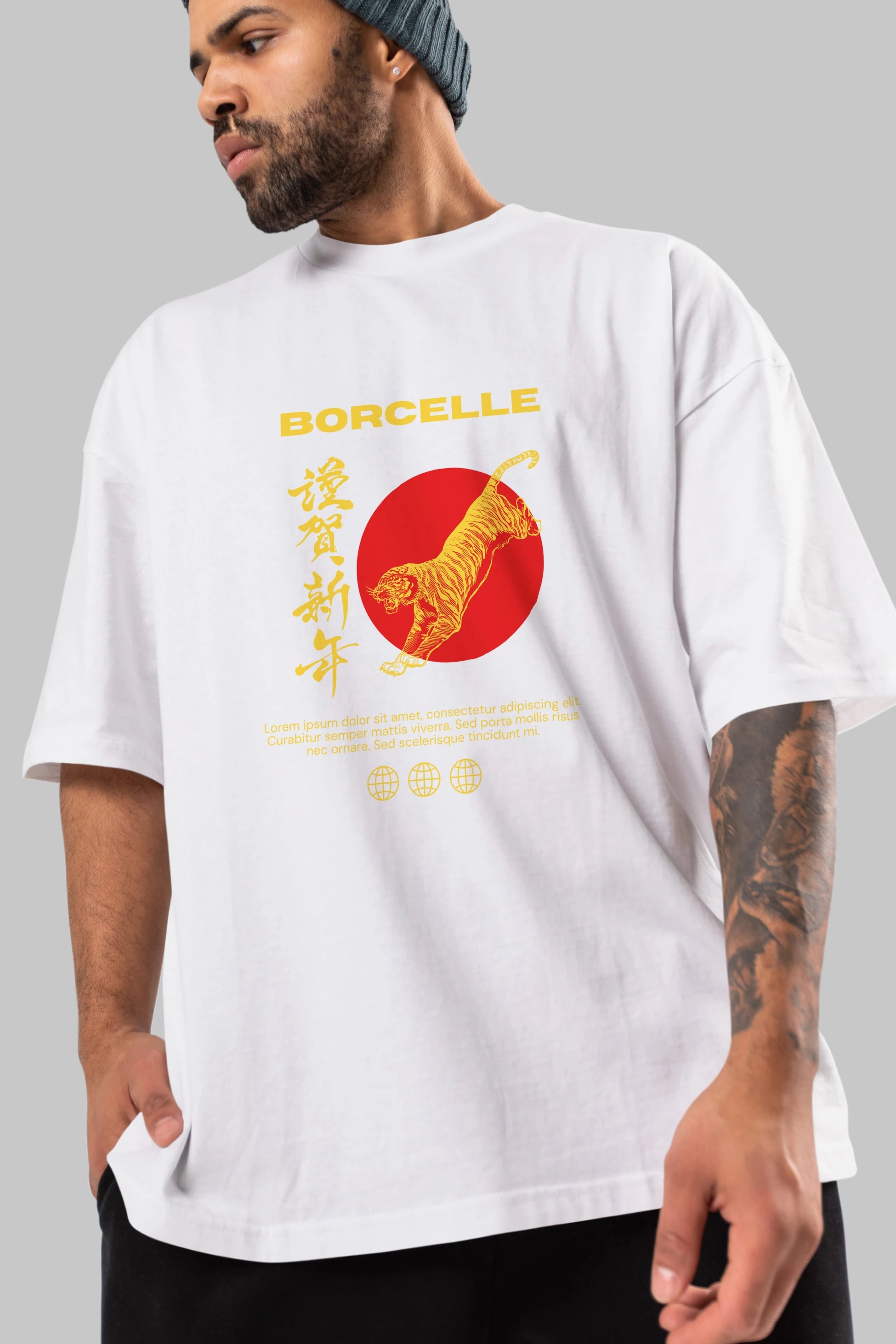 Borcelle Tiger Streetwear Ön Baskılı Oversize t-shirt Erkek Kadın Unisex
