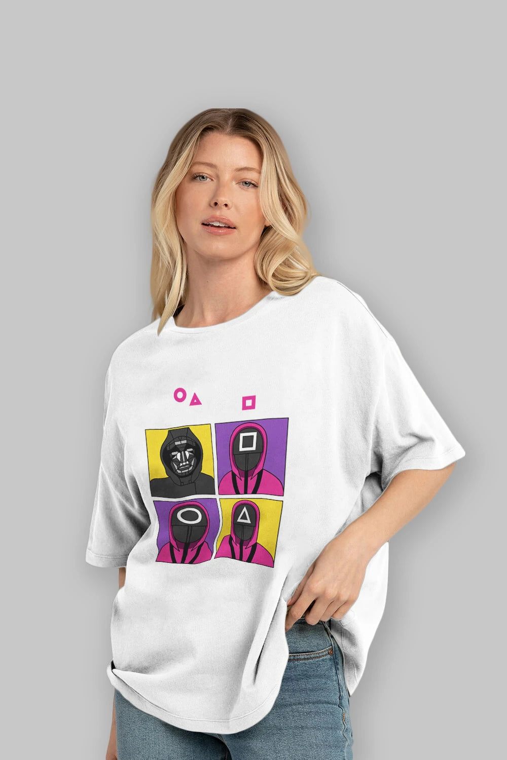 Squid Game (1) Ön Baskılı Oversize t-shirt Erkek Kadın Unisex %100 Pamuk Bisiklet Yaka tişort