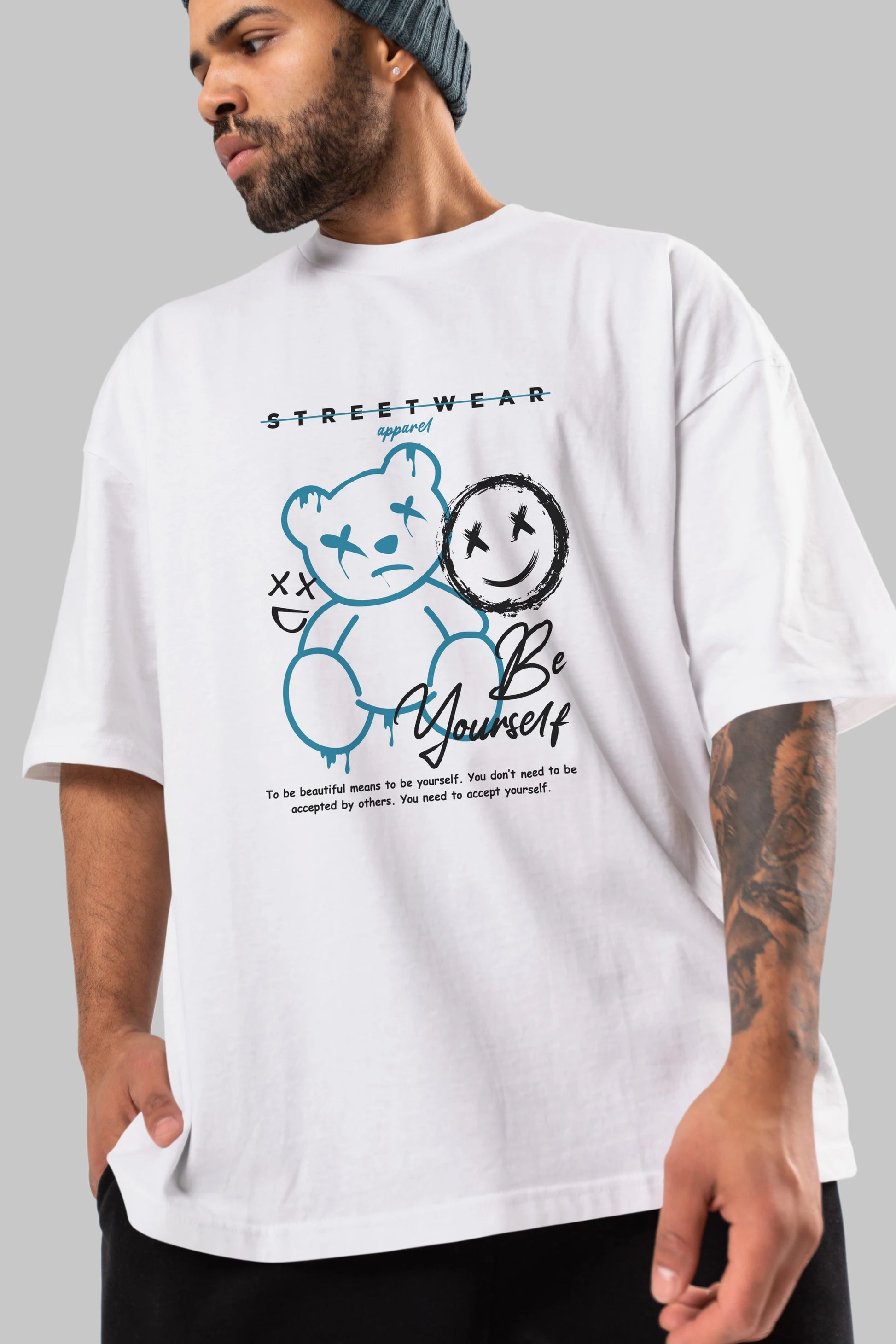 Be Yourself Bear Ön Baskılı Oversize t-shirt Erkek Kadın Unisex