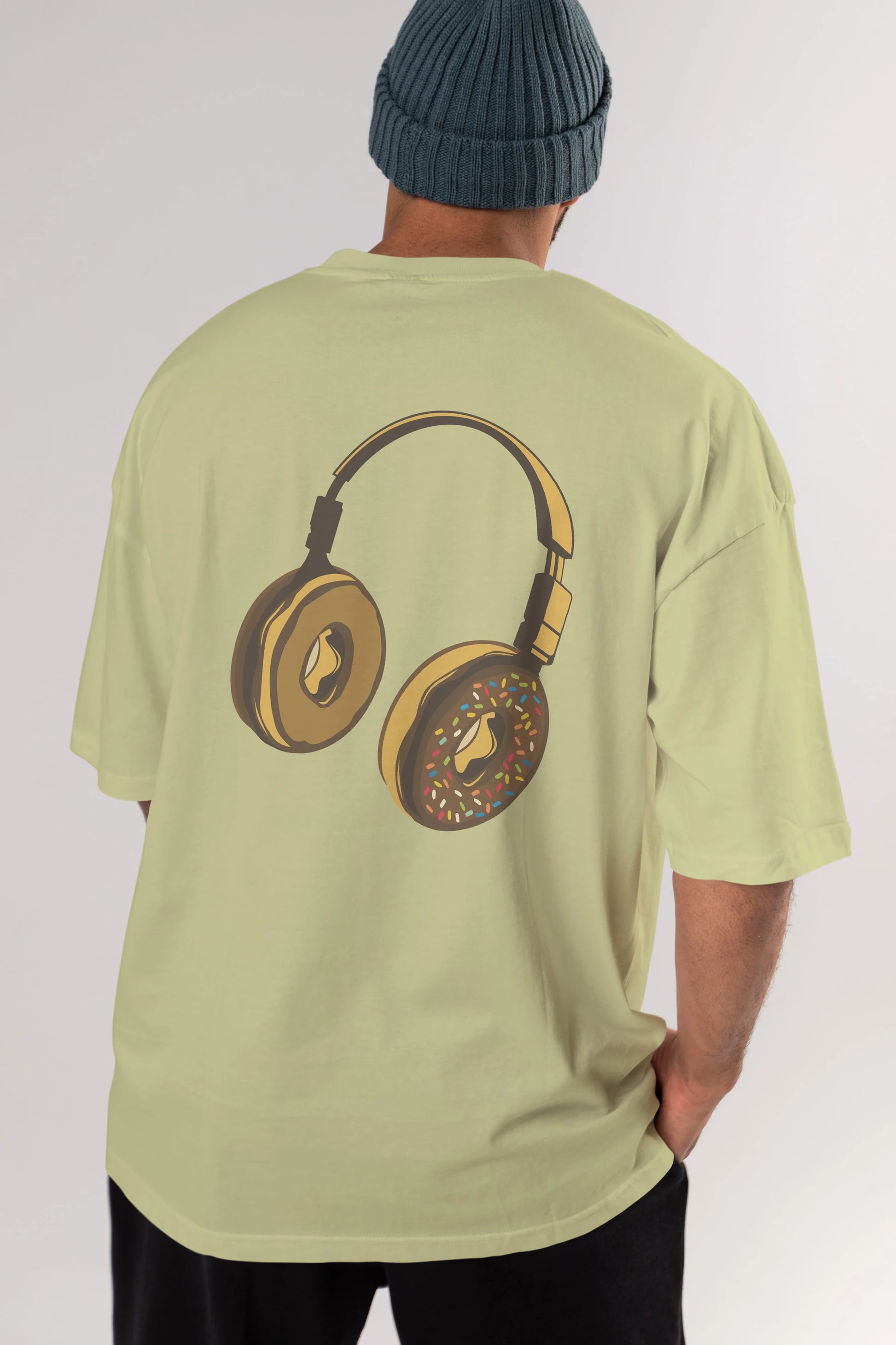 Headphone Donut Arka Baskılı Oversize t-shirt %100 pamuk Erkek Kadın Unisex