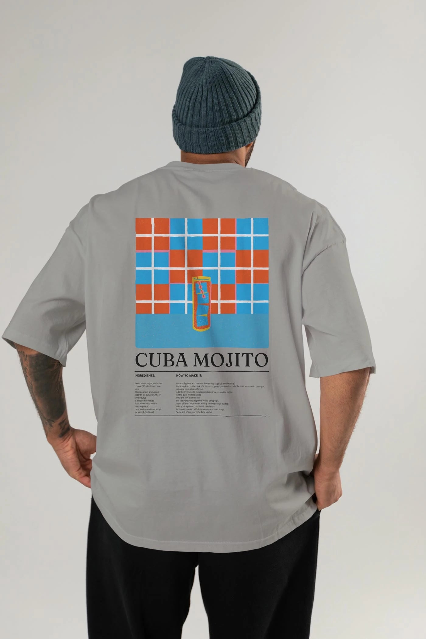 Cuba Mojıto Kokteyl Serisi Arka Baskılı Oversize t-shirt Erkek Kadın %100 Pamuk Bisiklet Yaka tişort