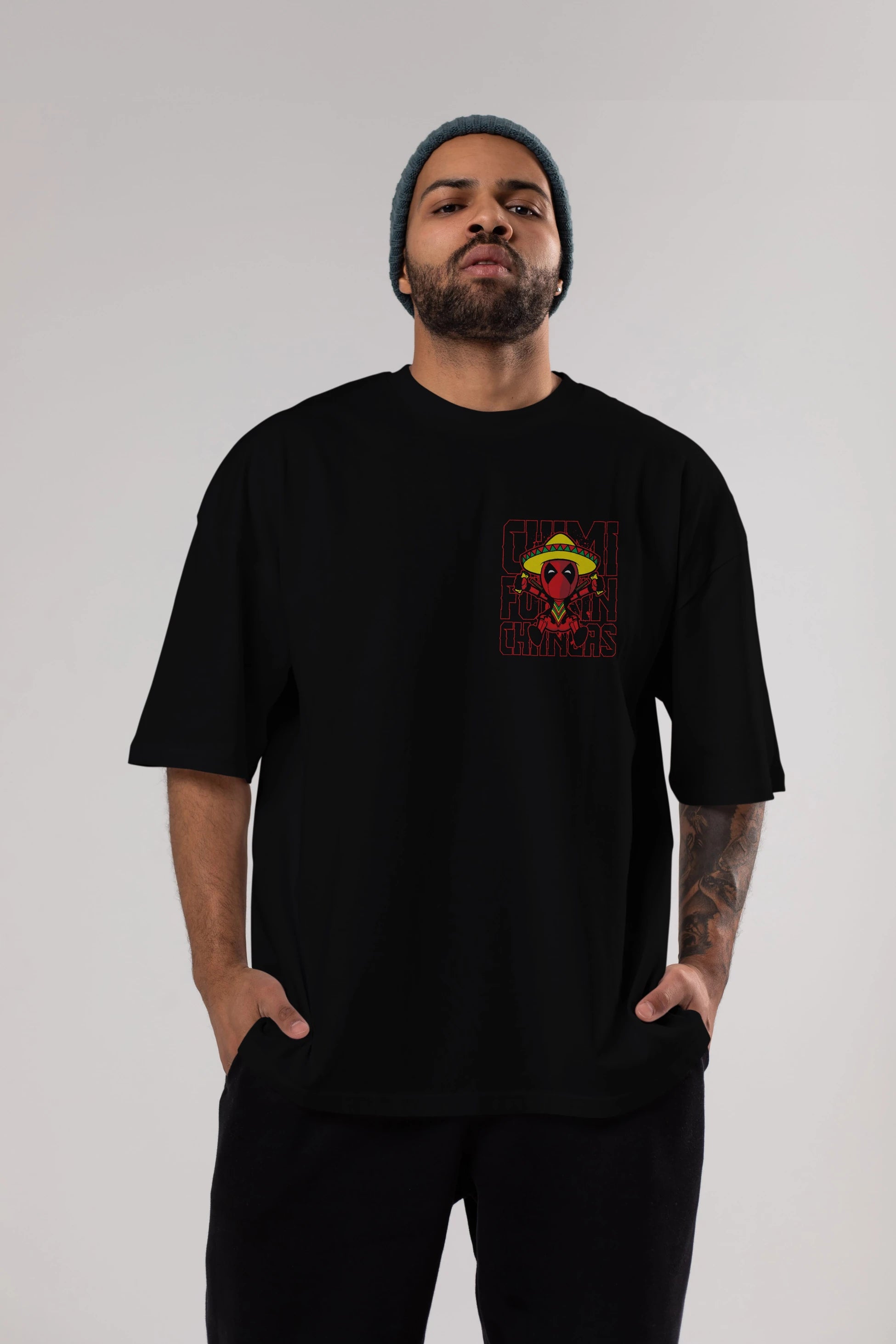 Deadpool (14) Ön Sol Baskılı Oversize t-shirt Erkek Kadın Unisex %100 Pamuk Bisiklet Yaka tişort