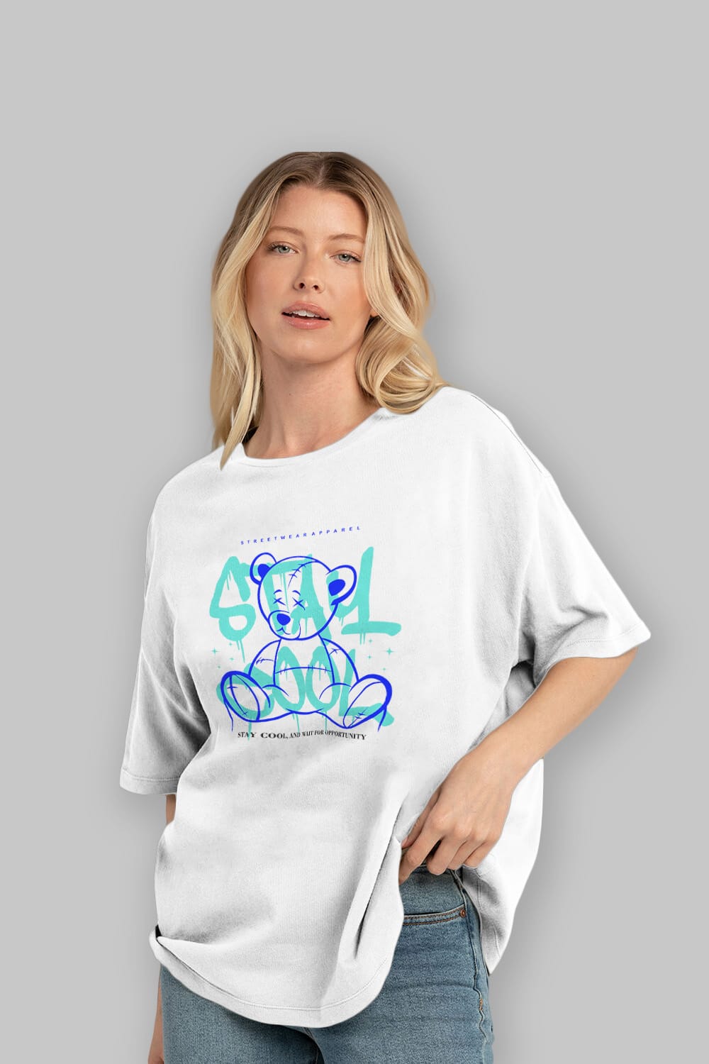 Teddy Bear Stay Cool 2 Ön Baskılı Oversize t-shirt Erkek Kadın Unisex