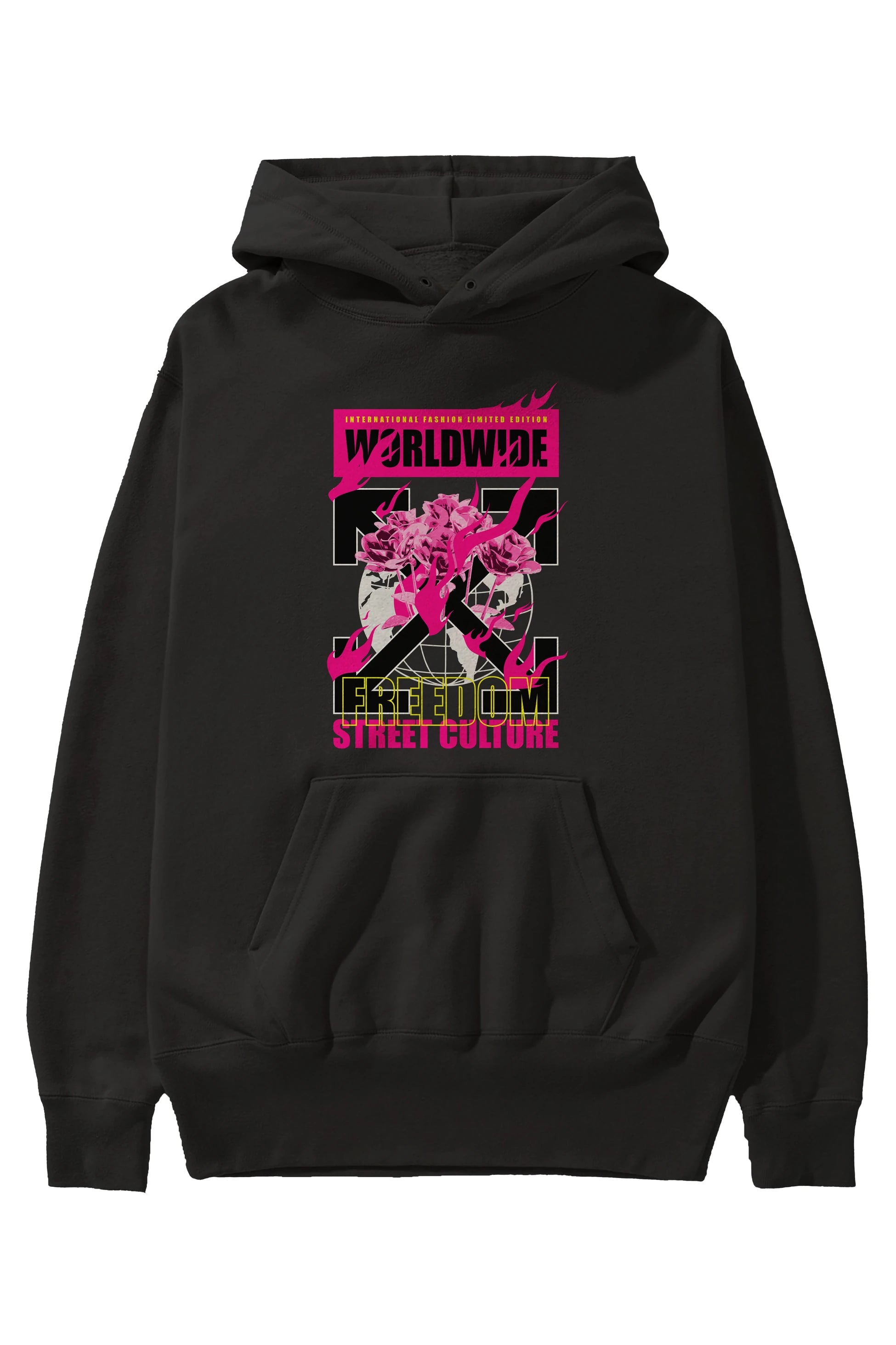 Freedom Street Culture Ön Baskılı Hoodie Oversize Kapüşonlu Sweatshirt Erkek Kadın Unisex