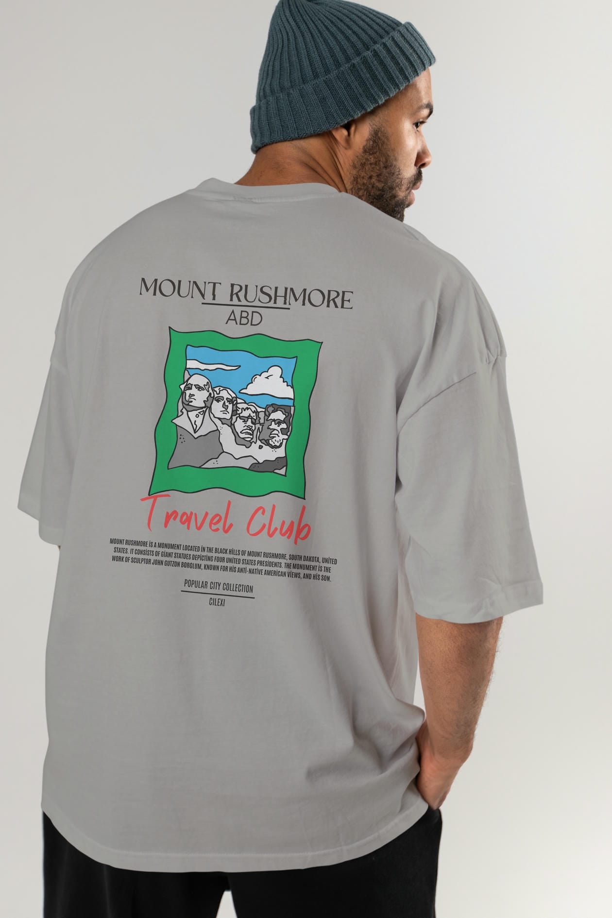 Mount Rushmore ABD Arka Baskılı Oversize t-shirt Erkek Kadın Pamuk Bisiklet Yaka tişort