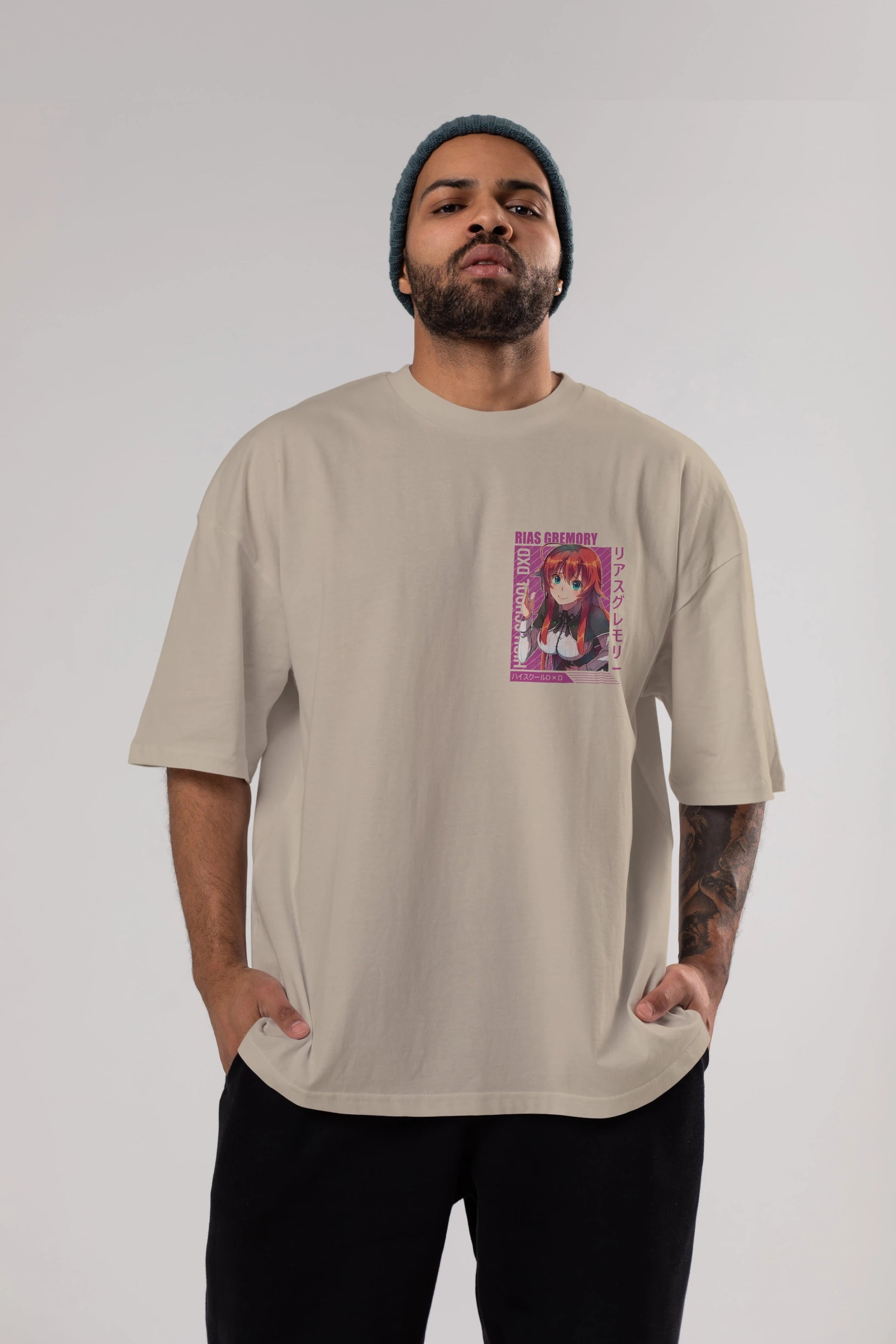 Rias Gremory 10 Ön Sol Baskılı Oversize t-shirt Erkek Kadın Unisex %100 Pamuk Bisiklet Yaka tişort