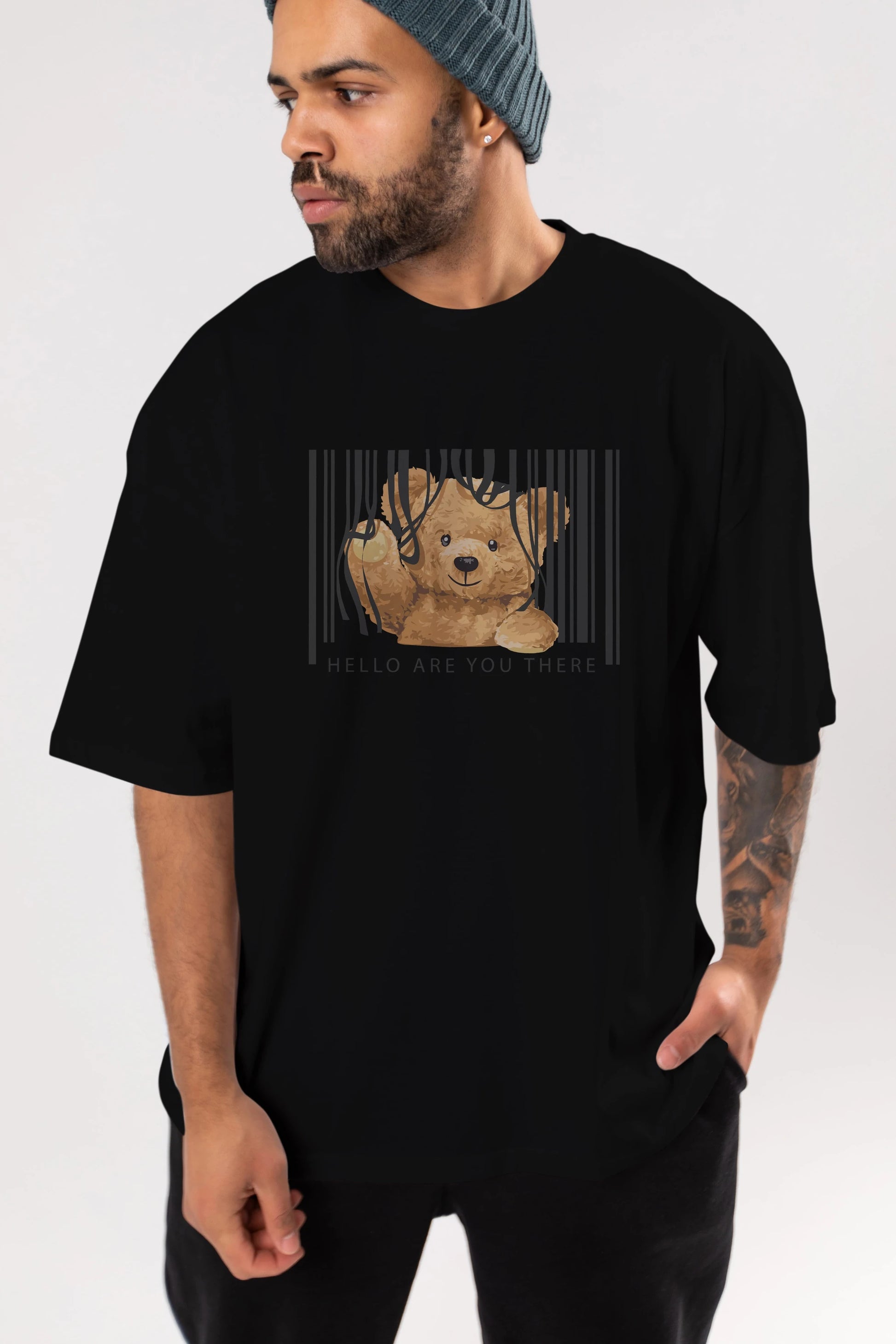 Teddy Bear Hello Ön Baskılı Oversize t-shirt Erkek Kadın Unisex %100 Pamuk