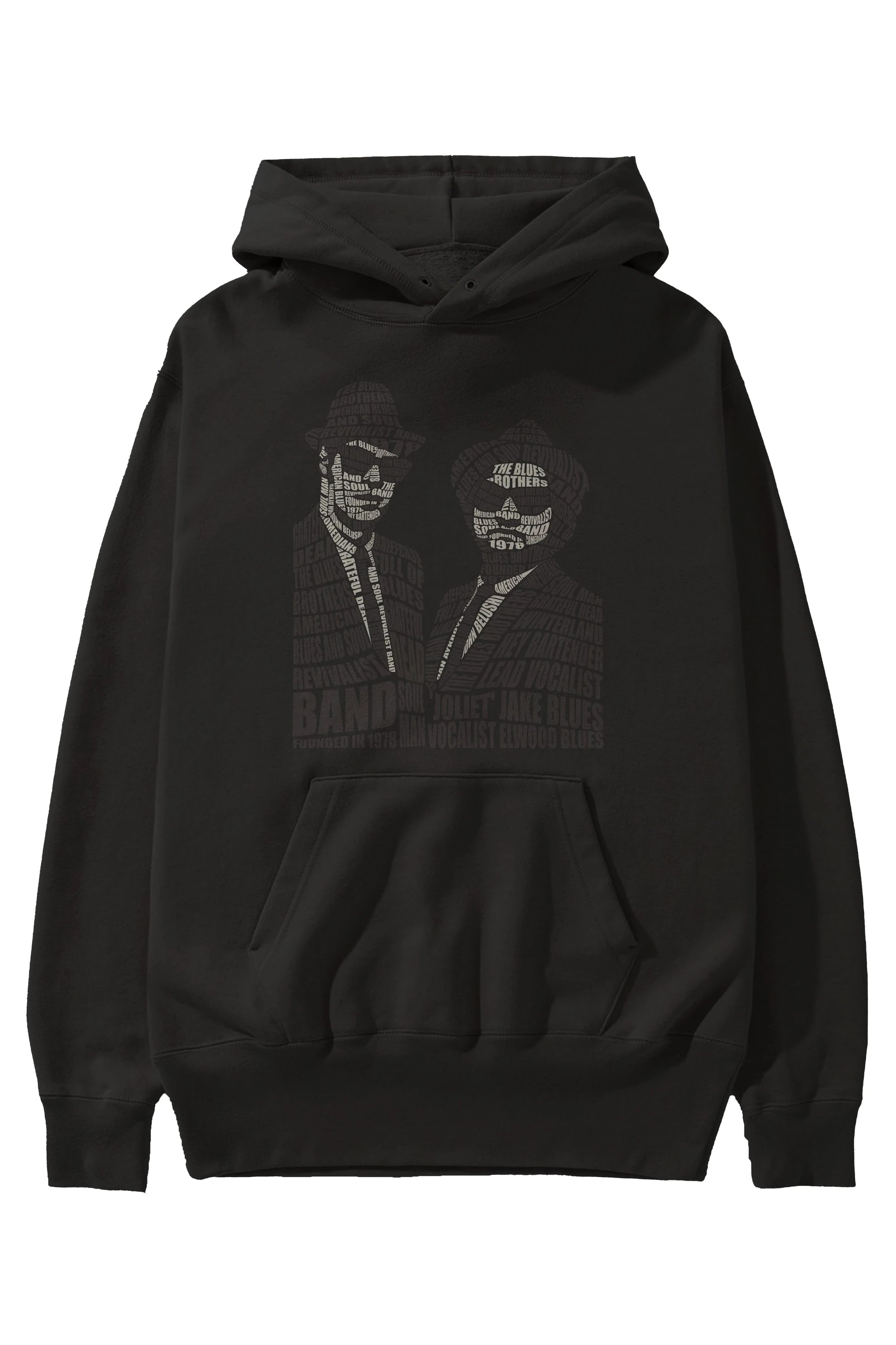 Blues Brothers Calligram Ön Baskılı Hoodie Oversize Kapüşonlu Sweatshirt Erkek Kadın Unisex
