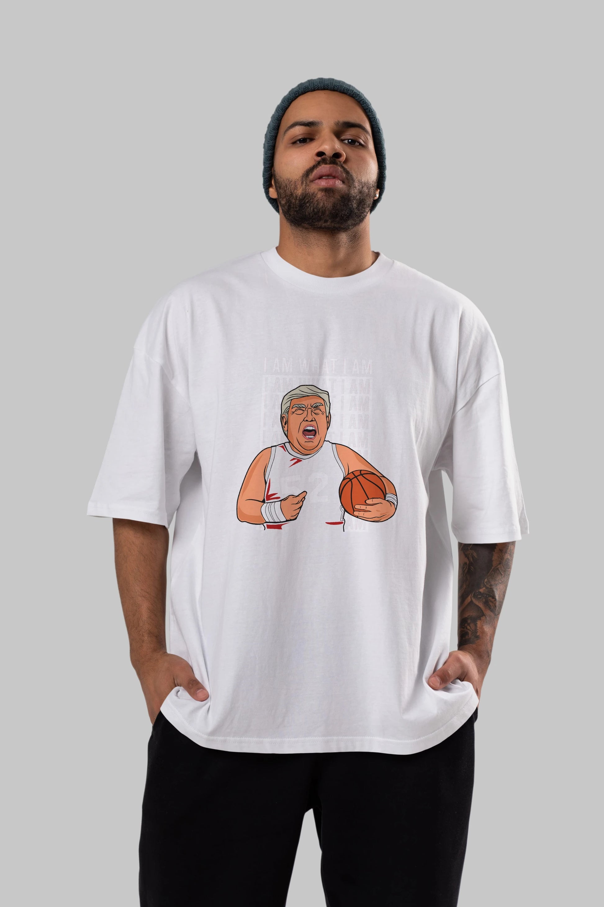 Trump Basketball Ön Baskılı Oversize t-shirt Erkek Kadın Unisex %100 Pamuk tişort