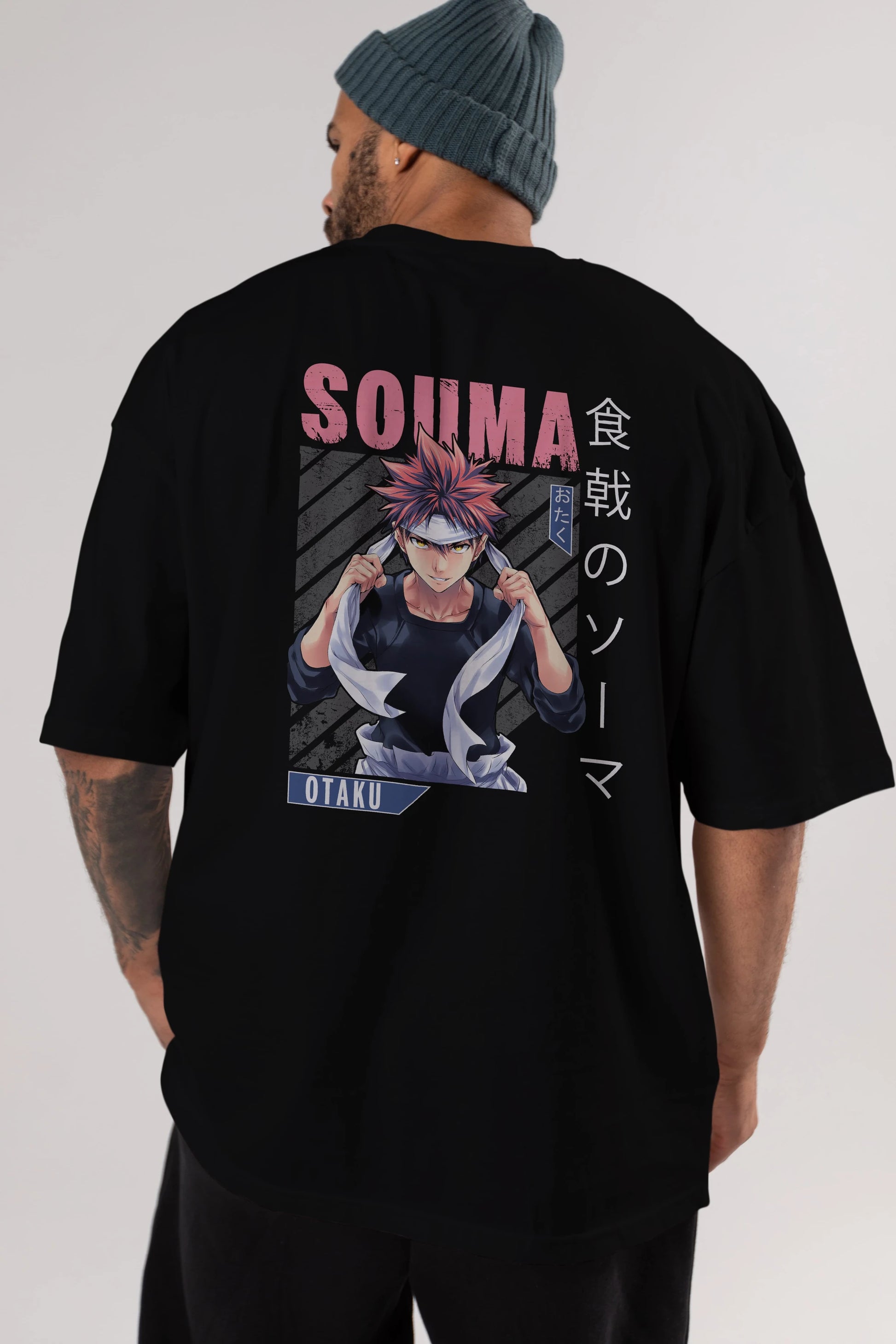 Souma Yukihira 8 Anime Arka Baskılı Oversize t-shirt Erkek Kadın Unisex