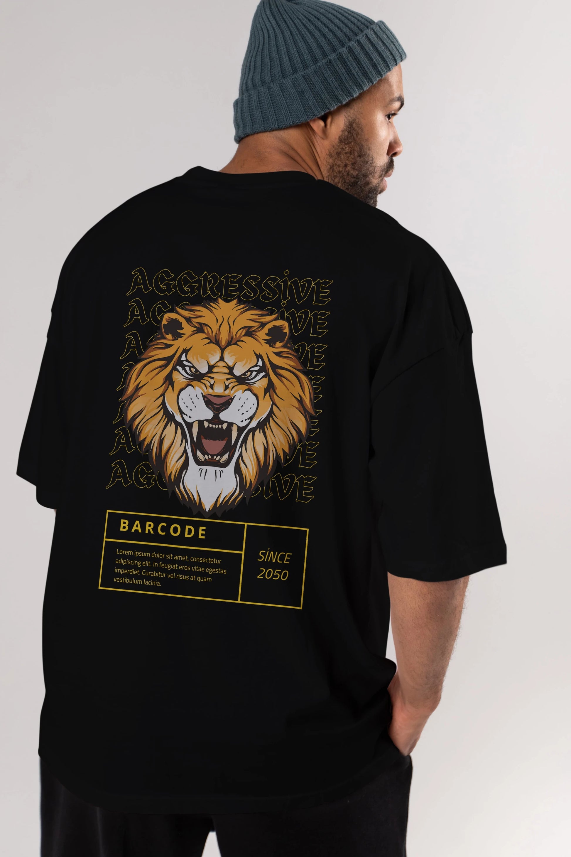 Aggressive Lion Arka Baskılı Oversize t-shirt Erkek Kadın Unisex