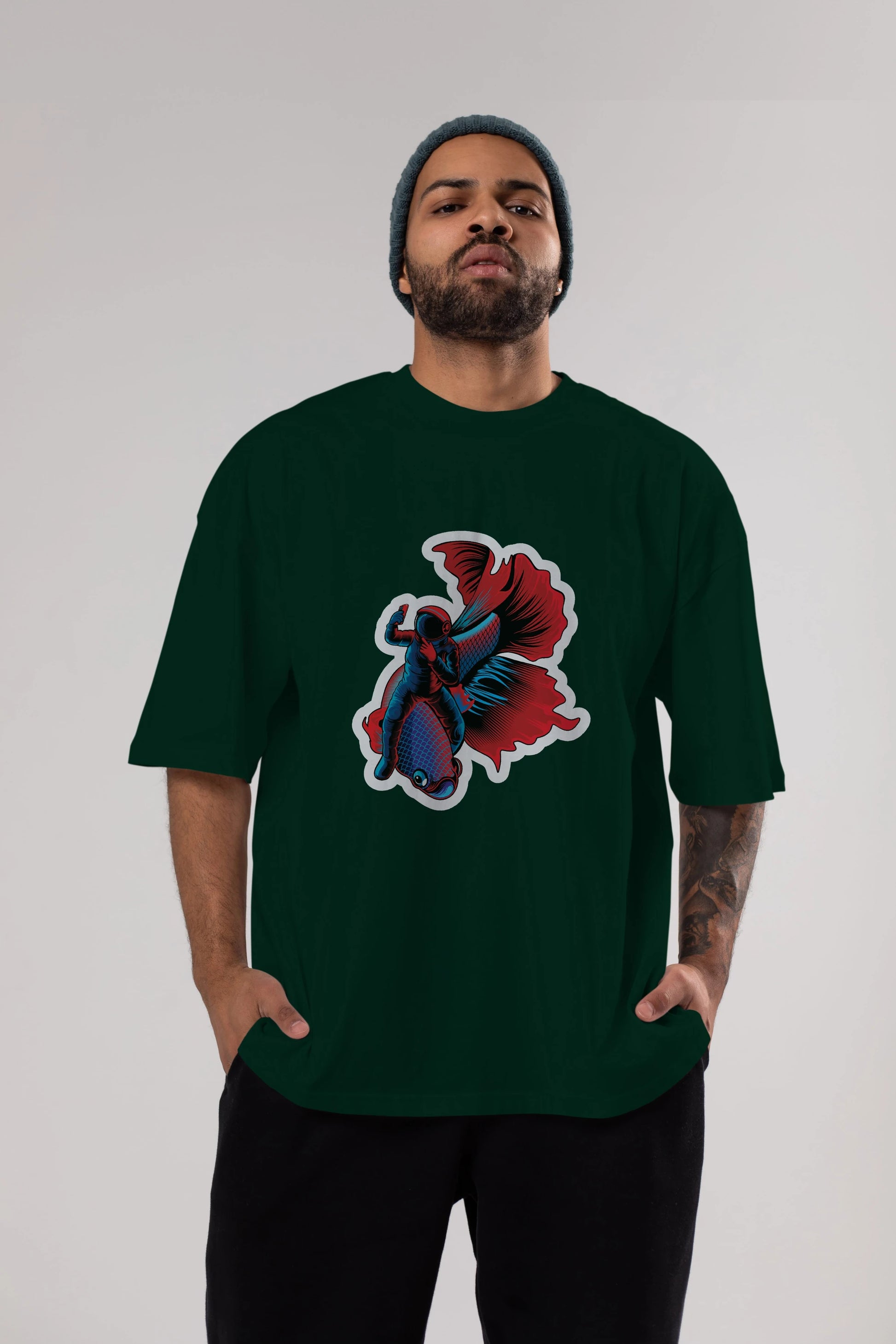 Astrofish selfie sticker Ön Baskılı Oversize t-shirt Erkek Kadın Unisex