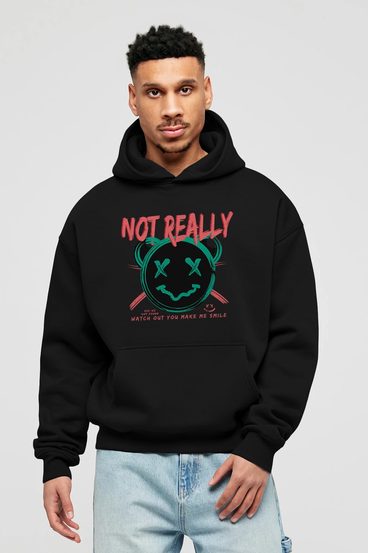 Not Really Bear Ön Baskılı Hoodie Oversize Kapüşonlu Sweatshirt Erkek Kadın Unisex