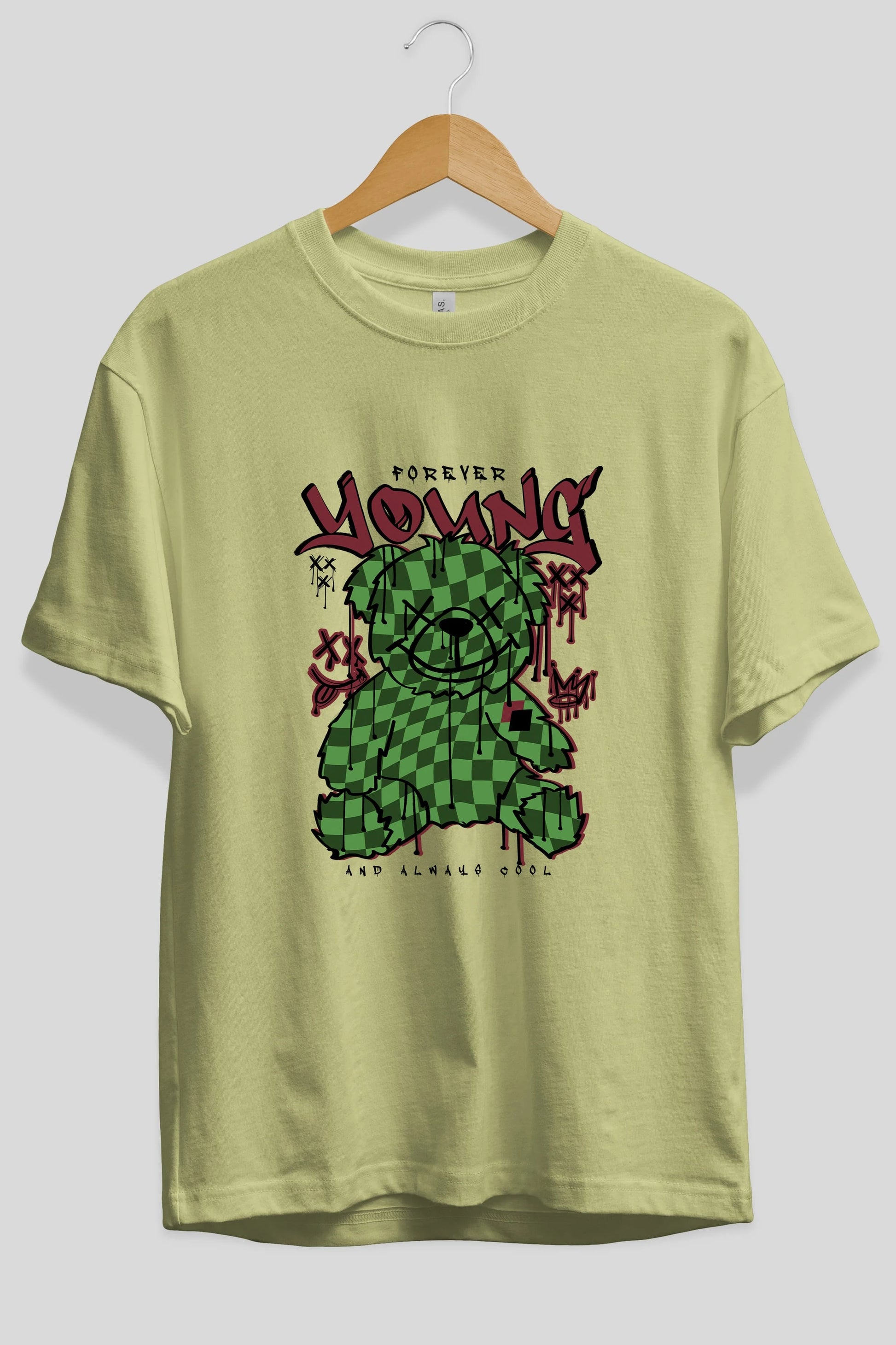 Young and Always Cool Bear Ön Baskılı Oversize t-shirt Erkek Kadın Unisex
