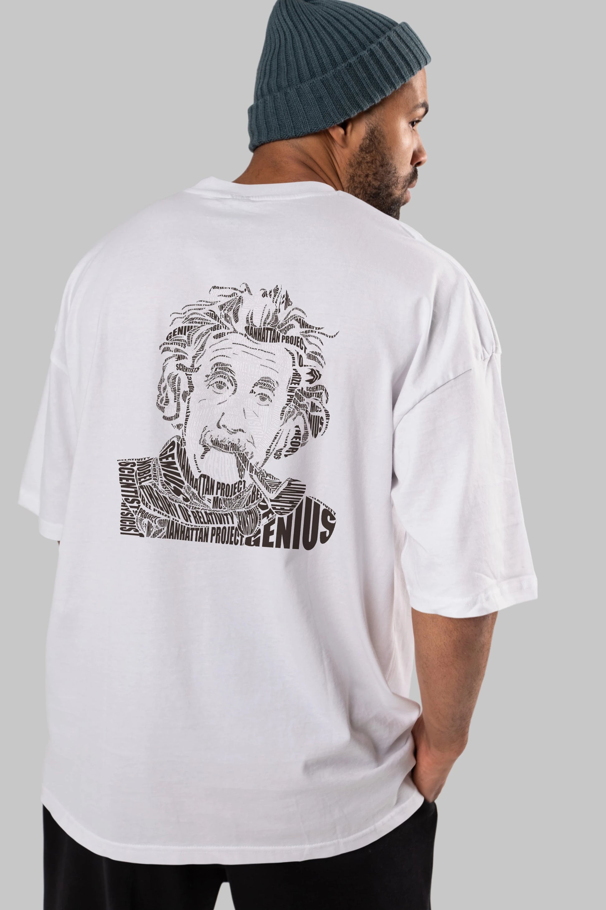Einstein Calligram Arka Baskılı Oversize t-shirt %100 pamuk Erkek Kadın Unisex