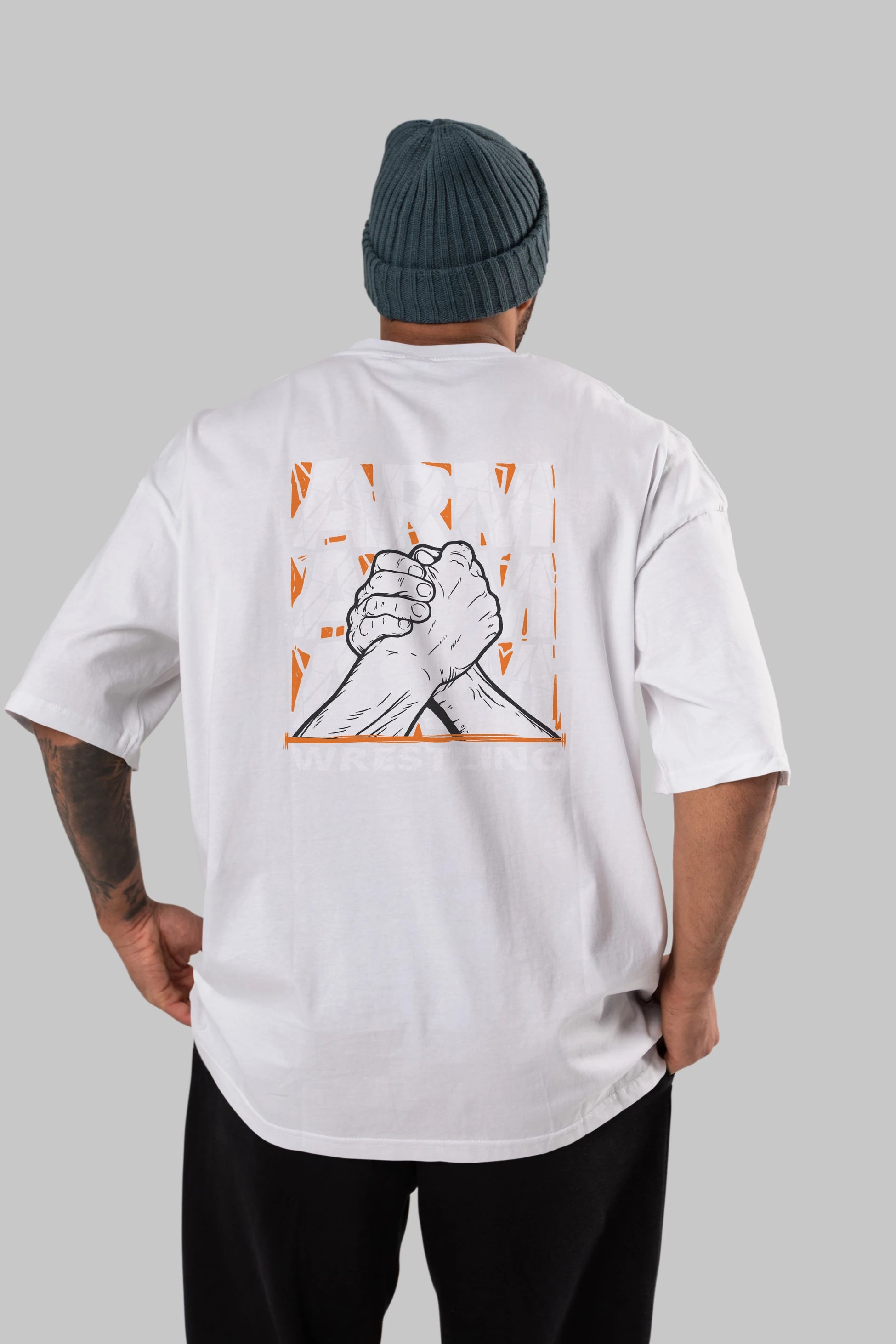 Arm Wrestling Arka Baskılı Oversize t-shirt Erkek Kadın Unisex