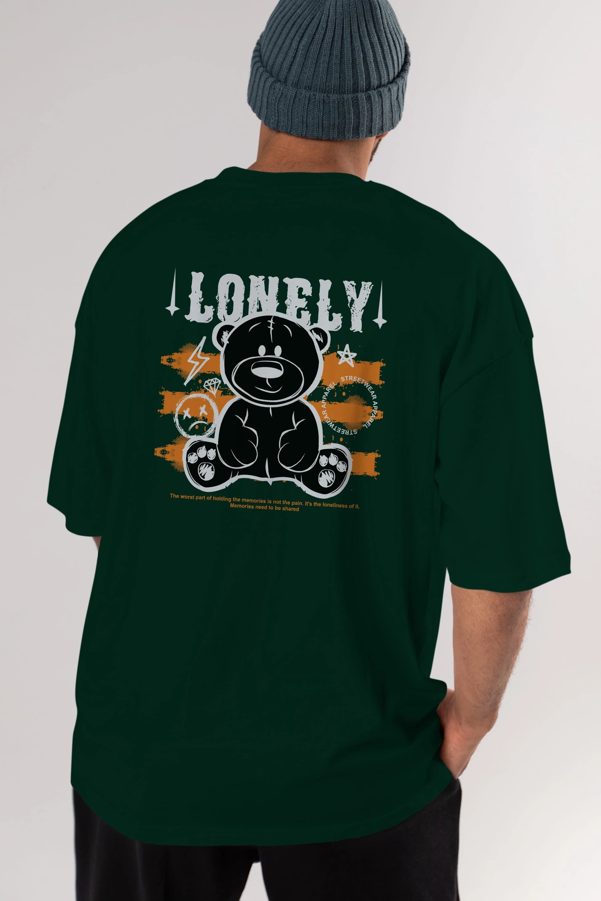 Teddy Bear Lonely Arka Baskılı Oversize t-shirt Erkek Kadın Unisex