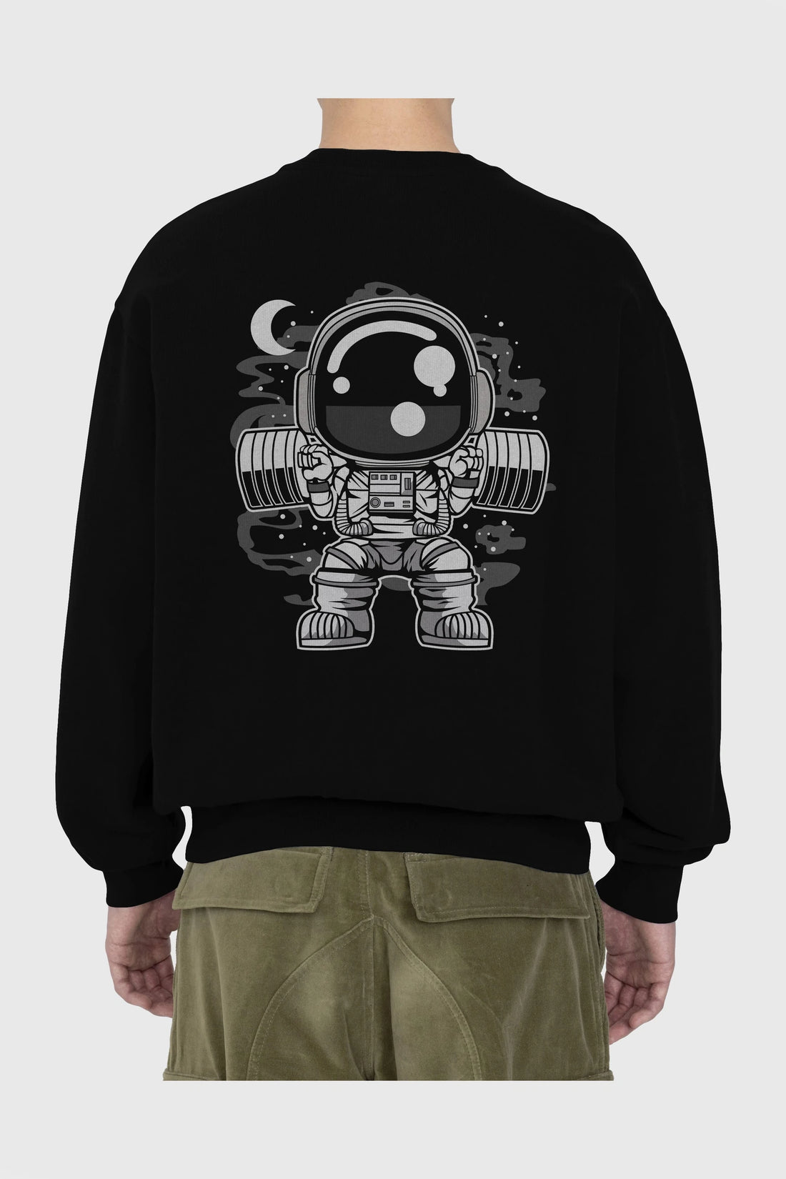 Astronaut Barbell Body Builder Arka Baskılı Oversize Sweatshirt Erkek Kadın Unisex