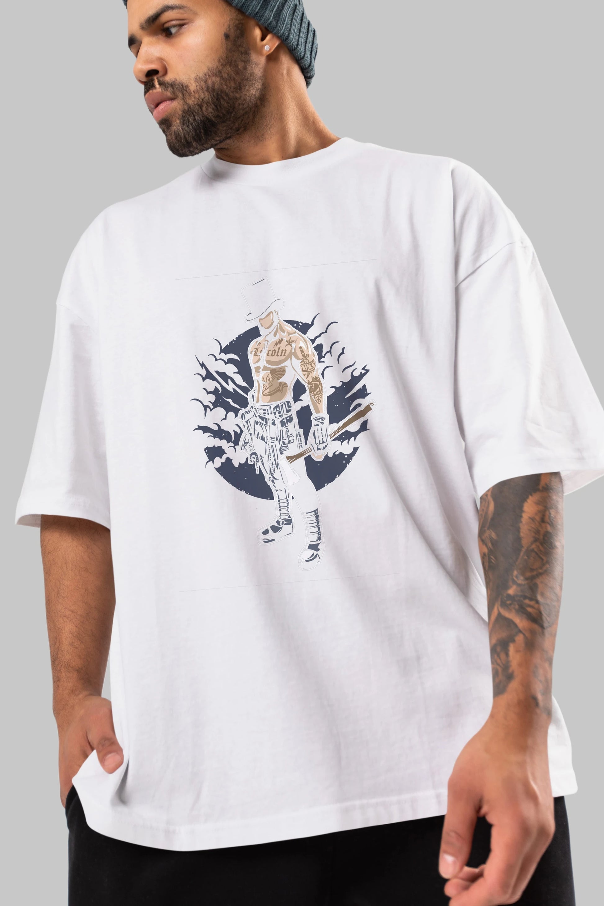 Lincoln Ön Baskılı Oversize t-shirt Erkek Kadın Unisex %100 Pamuk tişort