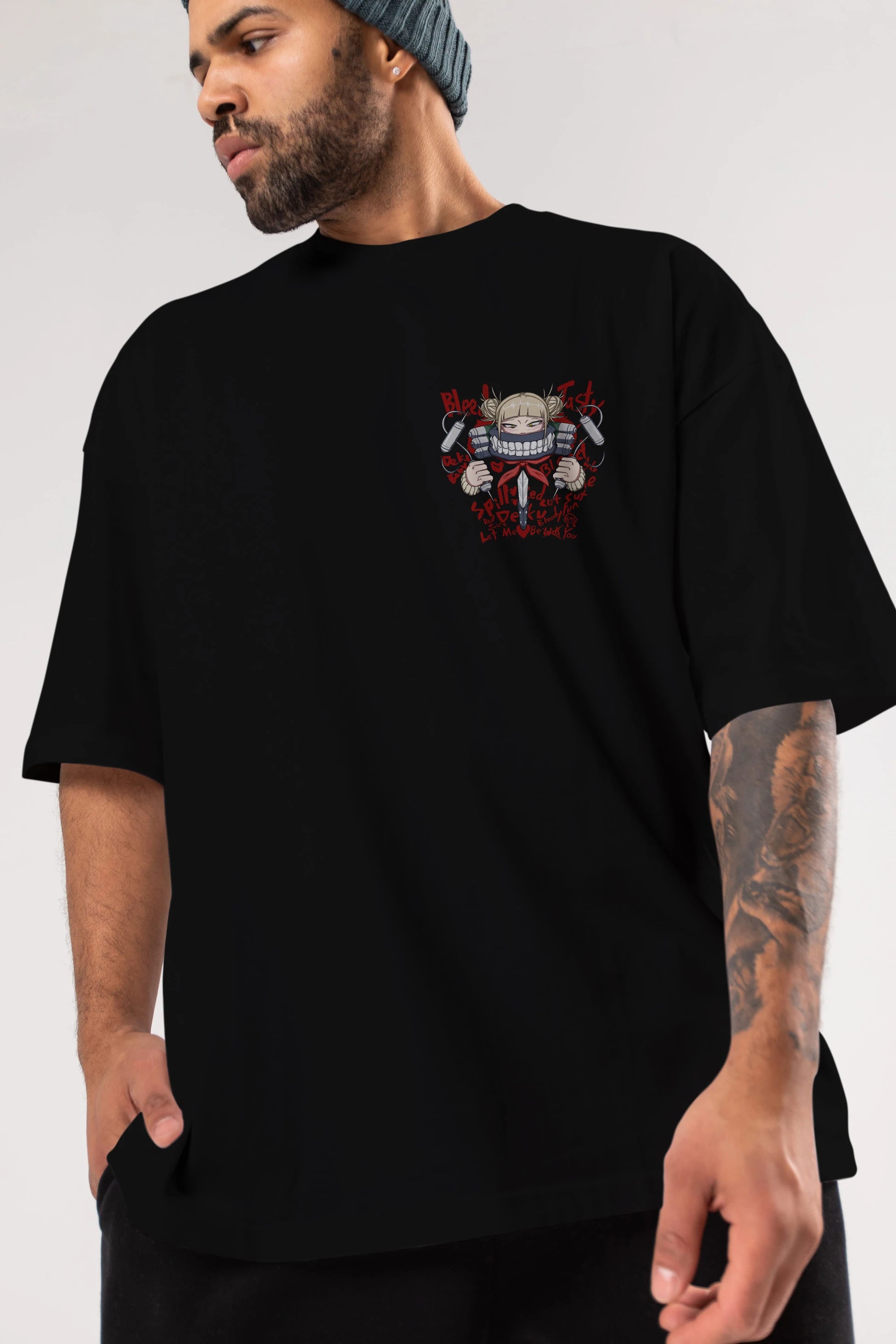 Himiko Toga 1 Ön Sol Baskılı Oversize t-shirt Erkek Kadın Unisex %100 Pamuk Bisiklet Yaka tişort