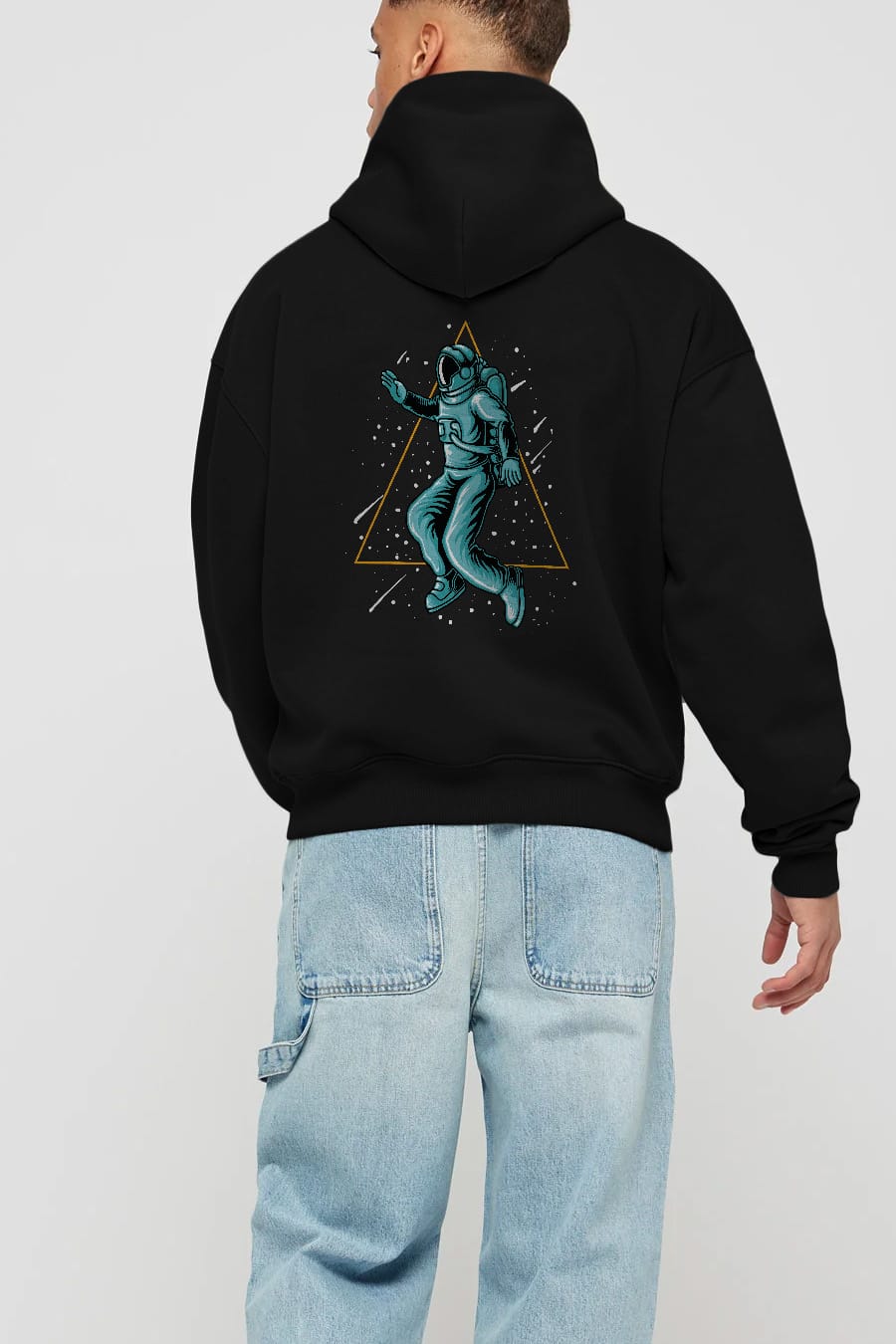 Astronaut Starry Triangle Arka Baskılı Hoodie Oversize Kapüşonlu Sweatshirt Erkek Kadın Unisex