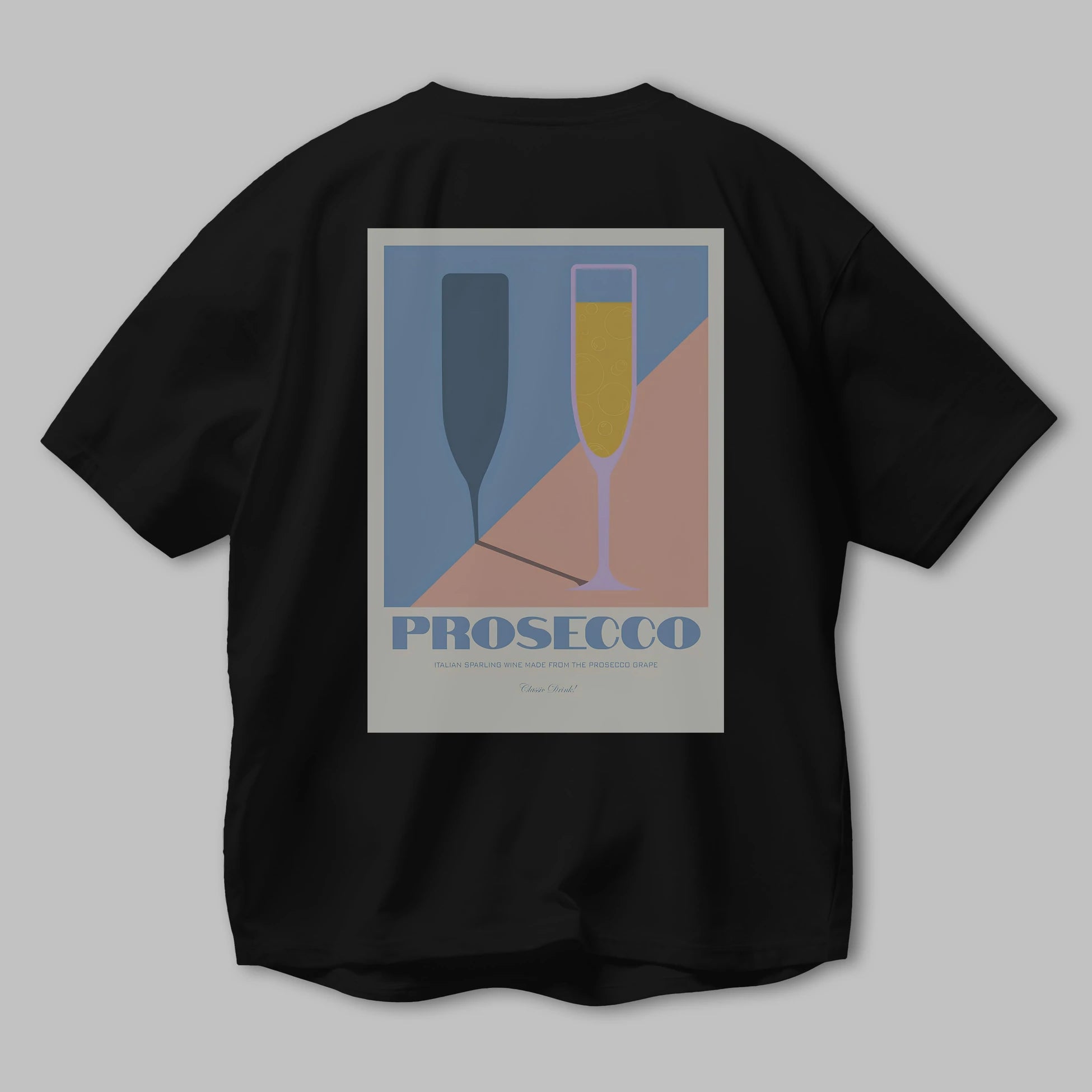 Prosecco Arka Baskılı Oversize t-shirt Erkek Kadın Unisex %100 Pamuk Bisiklet Yaka tişort