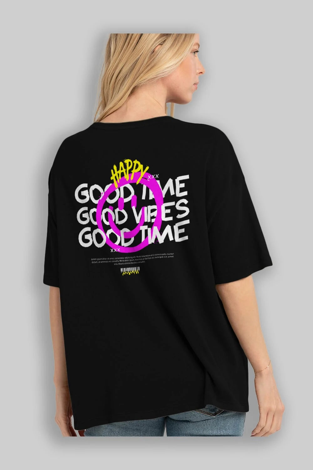 Happy Good Time Yazılı Arka Baskılı Oversize t-shirt Erkek Kadın Unisex