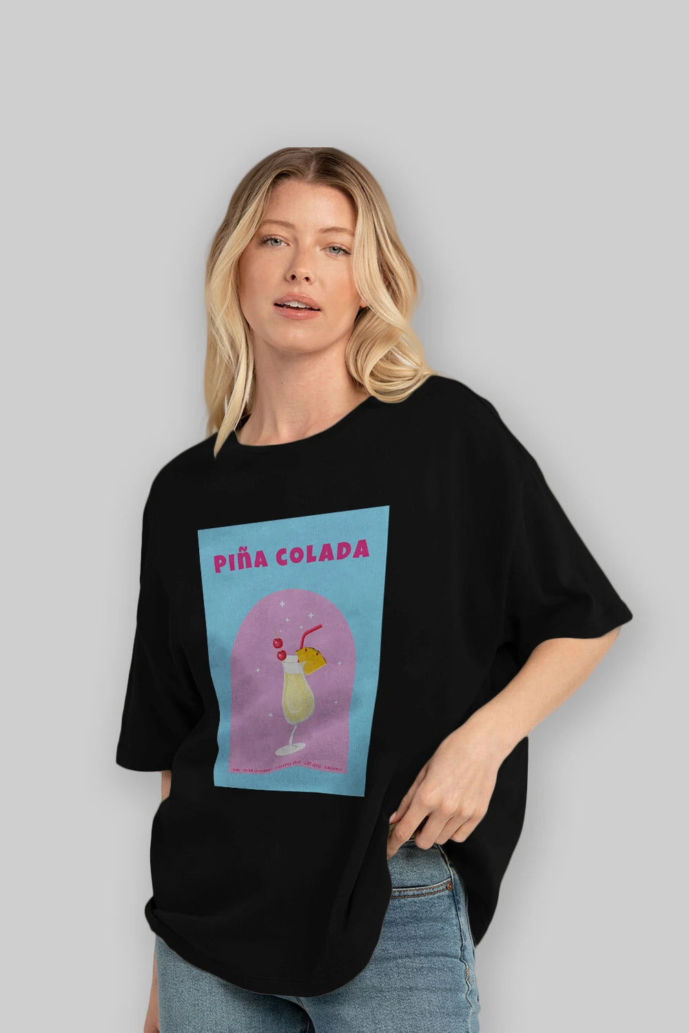 Pina Colada 2 Ön Baskılı Oversize t-shirt Erkek Kadın Unisex %100 Pamuk Bisiklet Yaka tişort