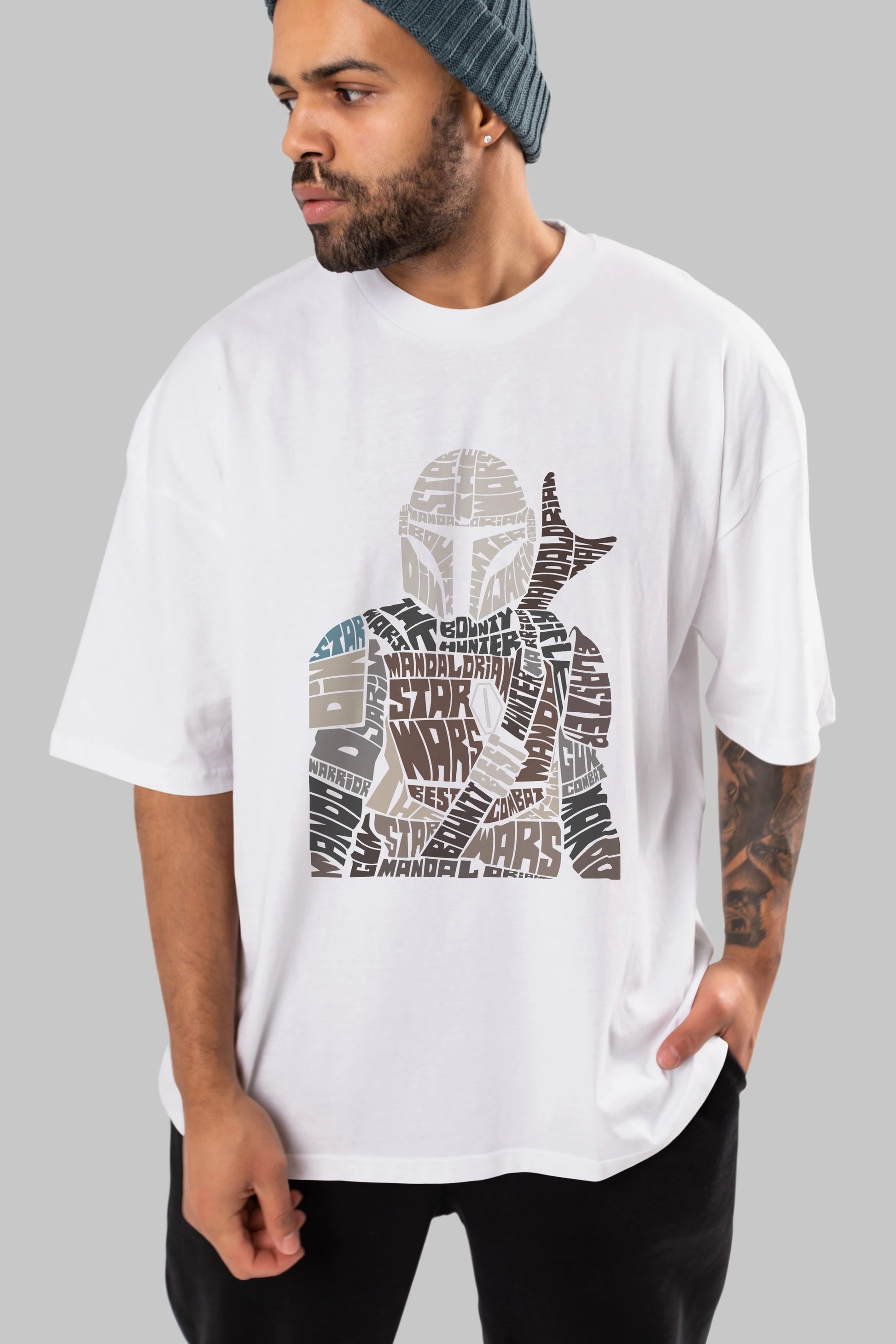 Mandalorian Ön Baskılı Oversize t-shirt %100 pamuk Erkek Kadın Unisex