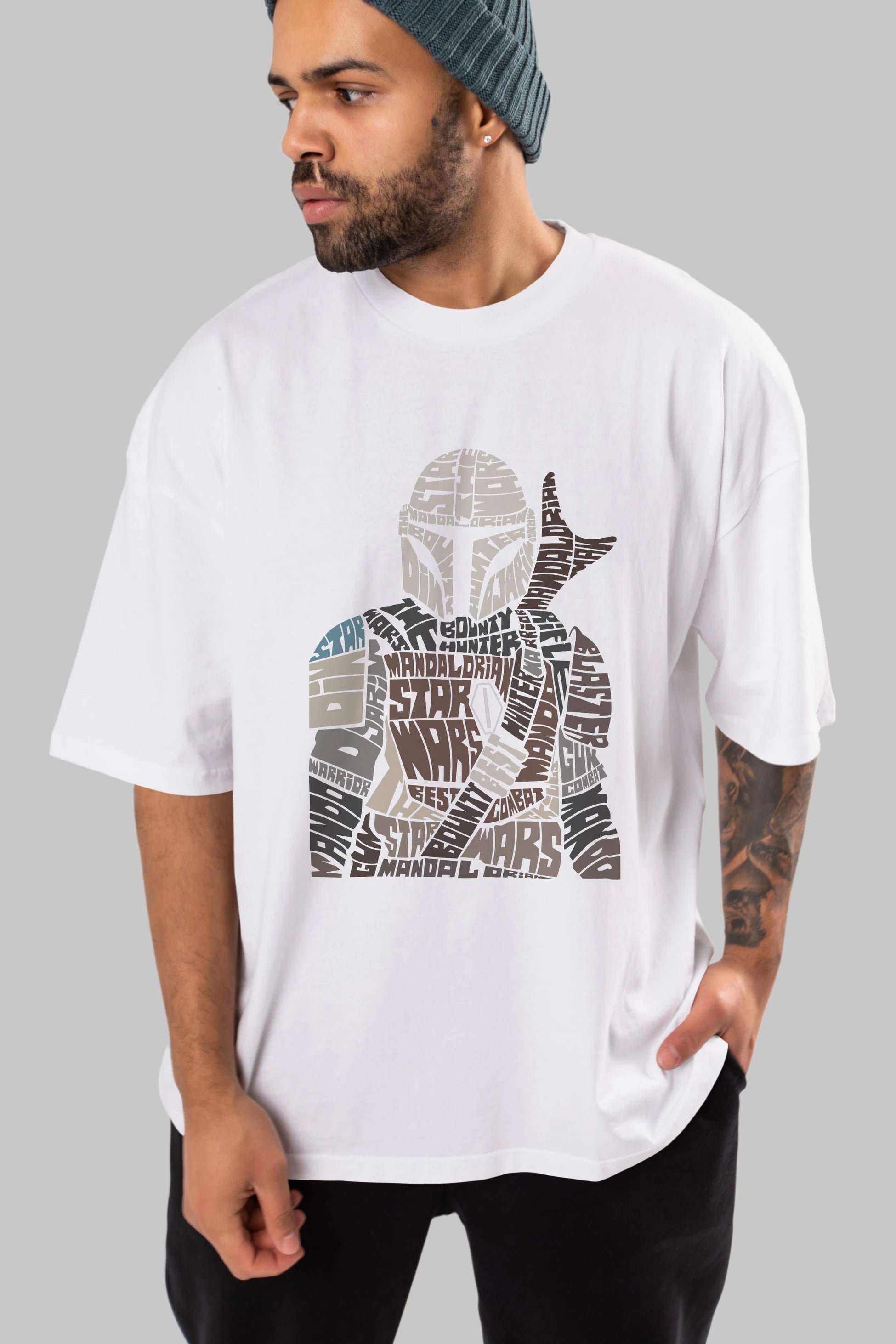Mandalorian Ön Baskılı Oversize t-shirt %100 pamuk Erkek Kadın Unisex