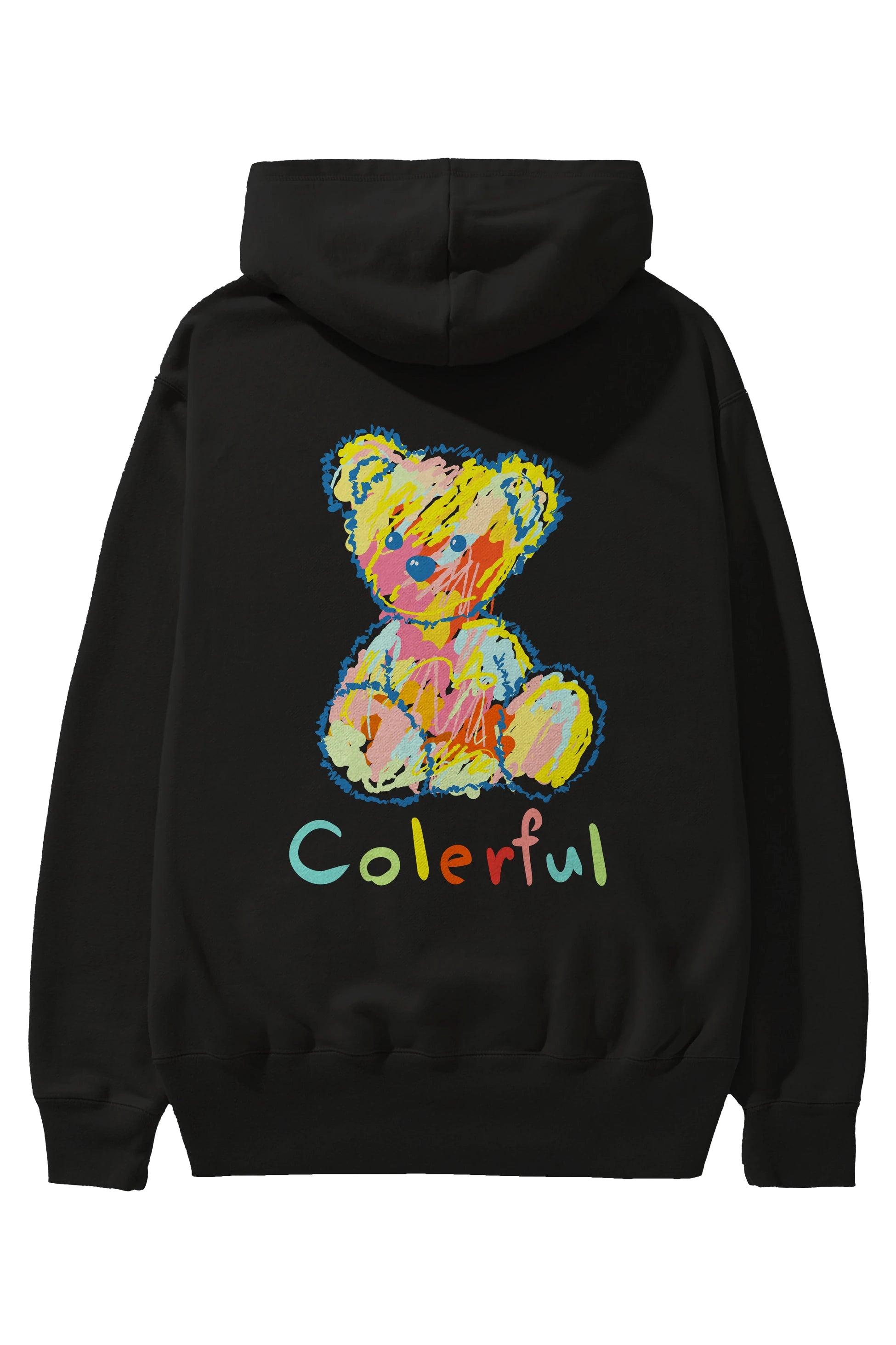 Colerful Bear Arka Baskılı Hoodie Oversize Kapüşonlu Sweatshirt Erkek Kadın Unisex