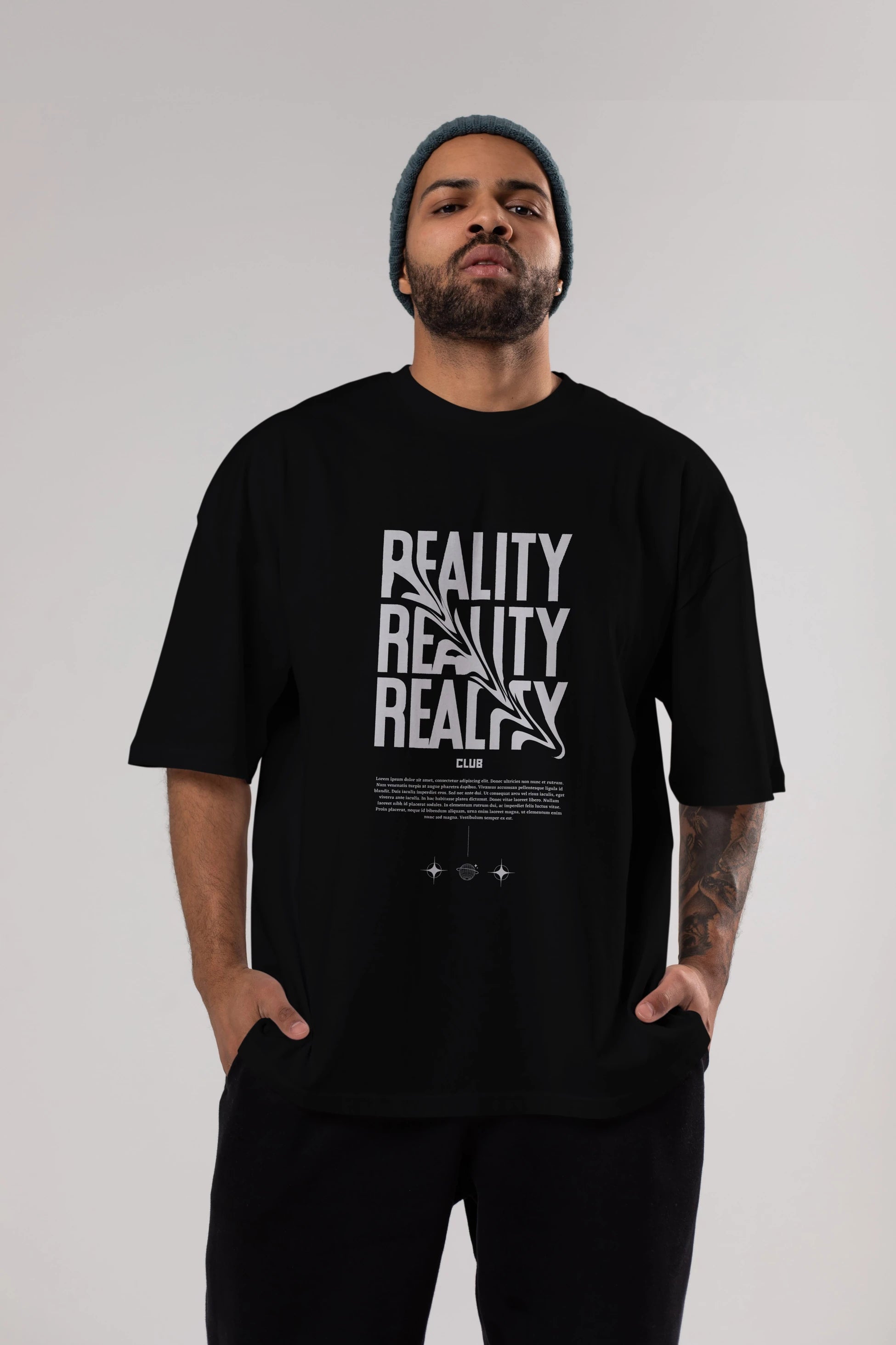 Reality Yazılı Ön Baskılı Oversize t-shirt Erkek Kadın Unisex