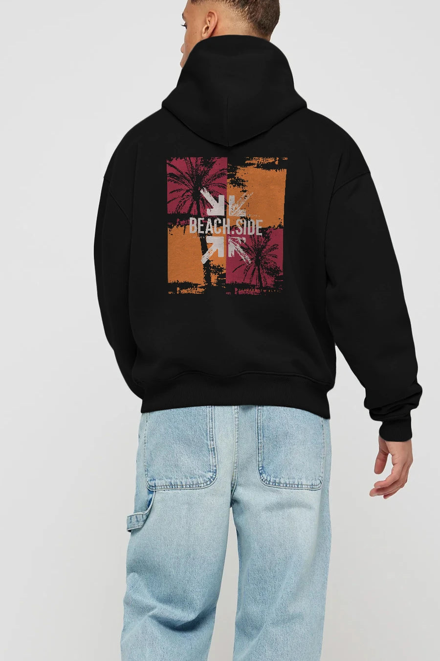 Beach Side Arka Baskılı Hoodie Oversize Kapüşonlu Sweatshirt Erkek Kadın Unisex