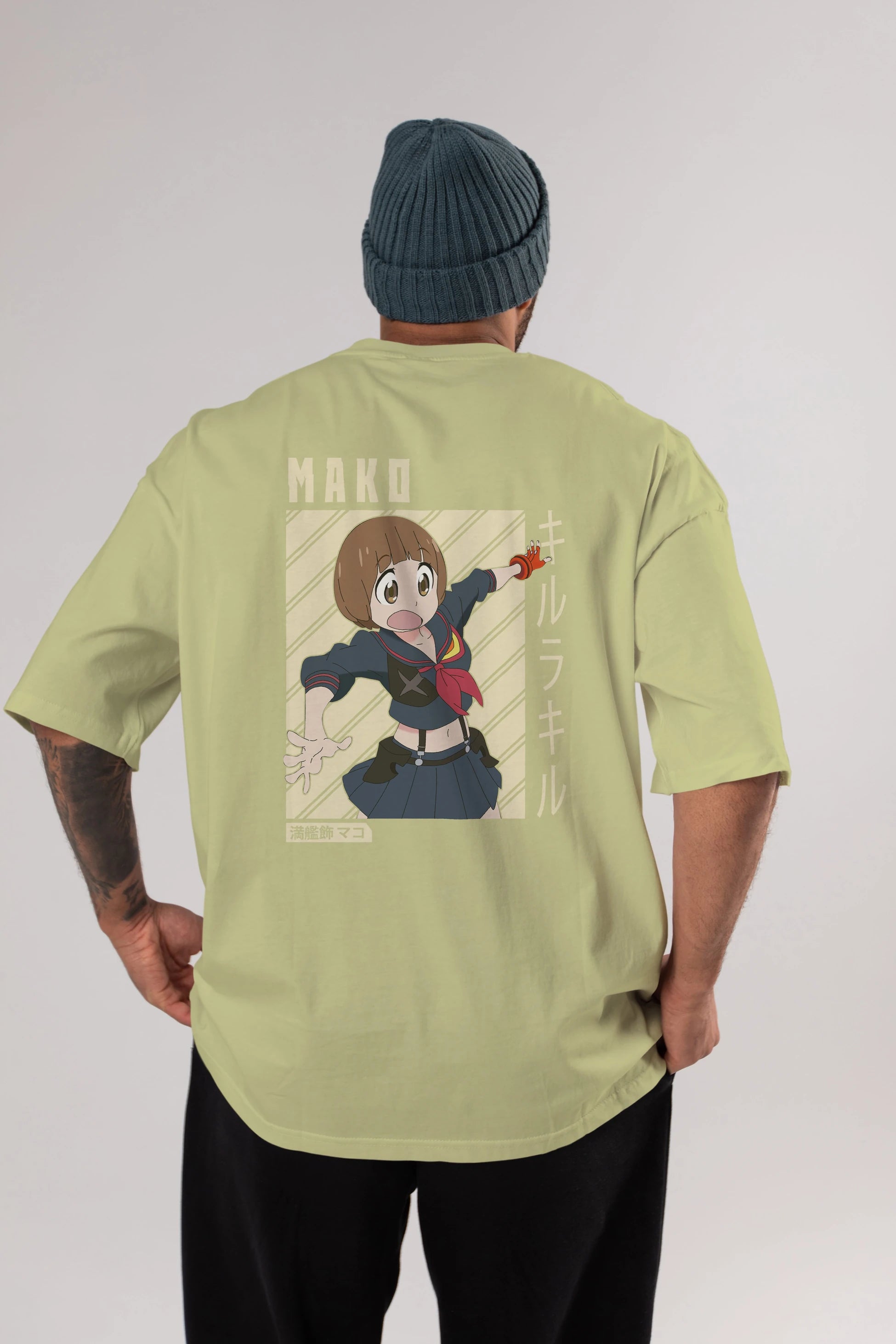 Mako Mankanshoku 1 Anime Arka Baskılı Oversize t-shirt Erkek Kadın Unisex