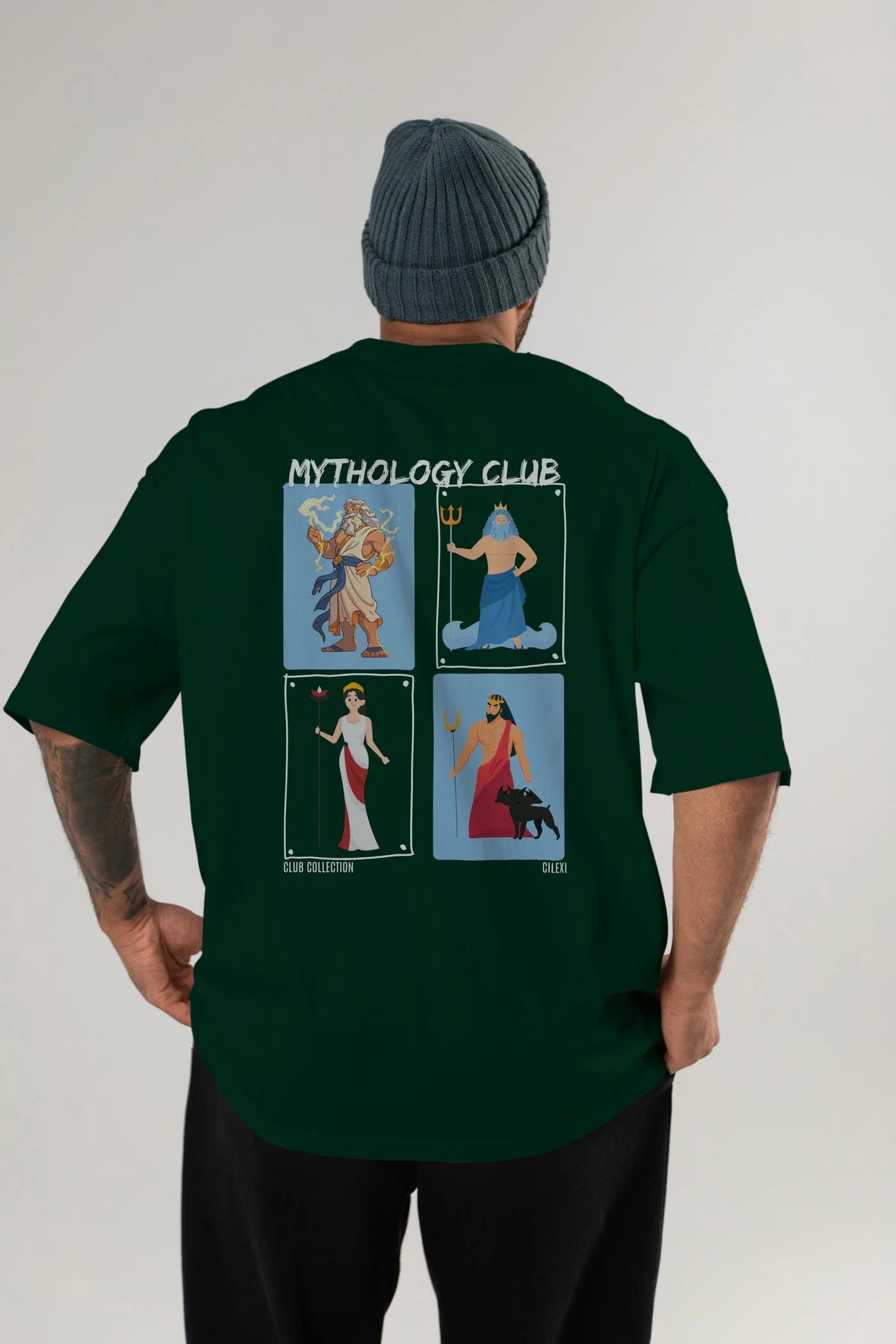 Mythology Club 2 Arka Baskılı Oversize t-shirt Erkek Kadın %100 Pamuk Bisiklet Yaka tişort