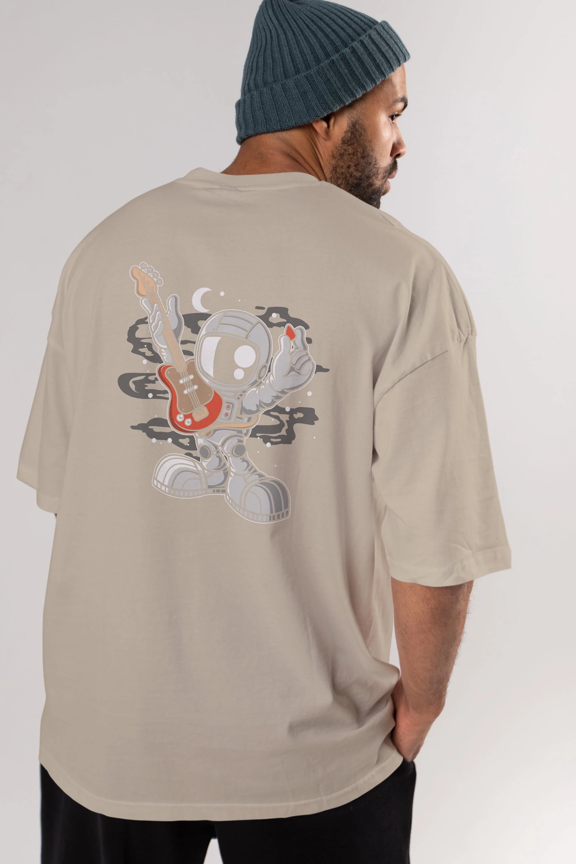 Astronaut Guitar Arka Baskılı Oversize t-shirt Erkek Kadın Unisex