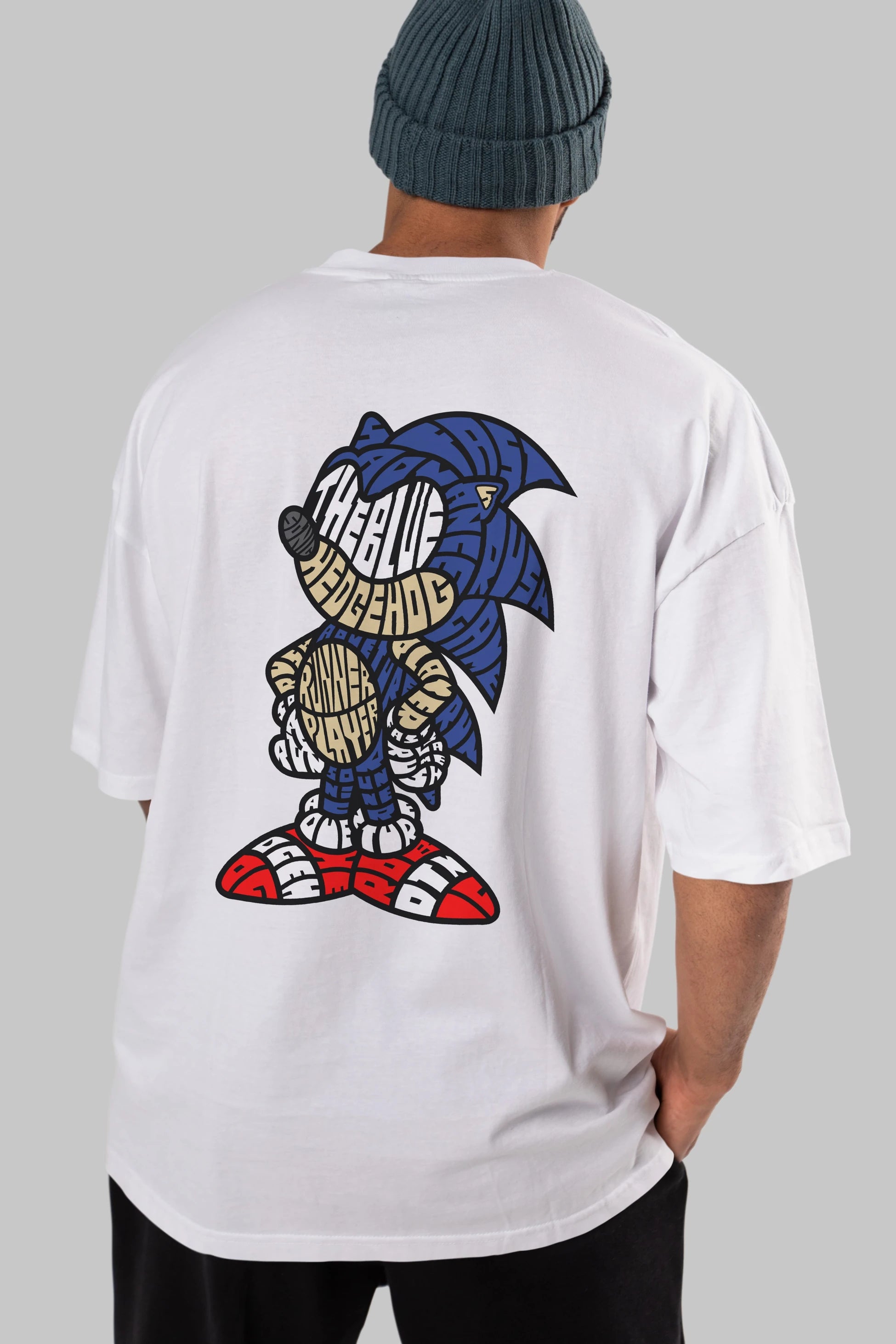 The Blue Hedgehog Arka Baskılı Oversize t-shirt %100 pamuk Erkek Kadın Unisex