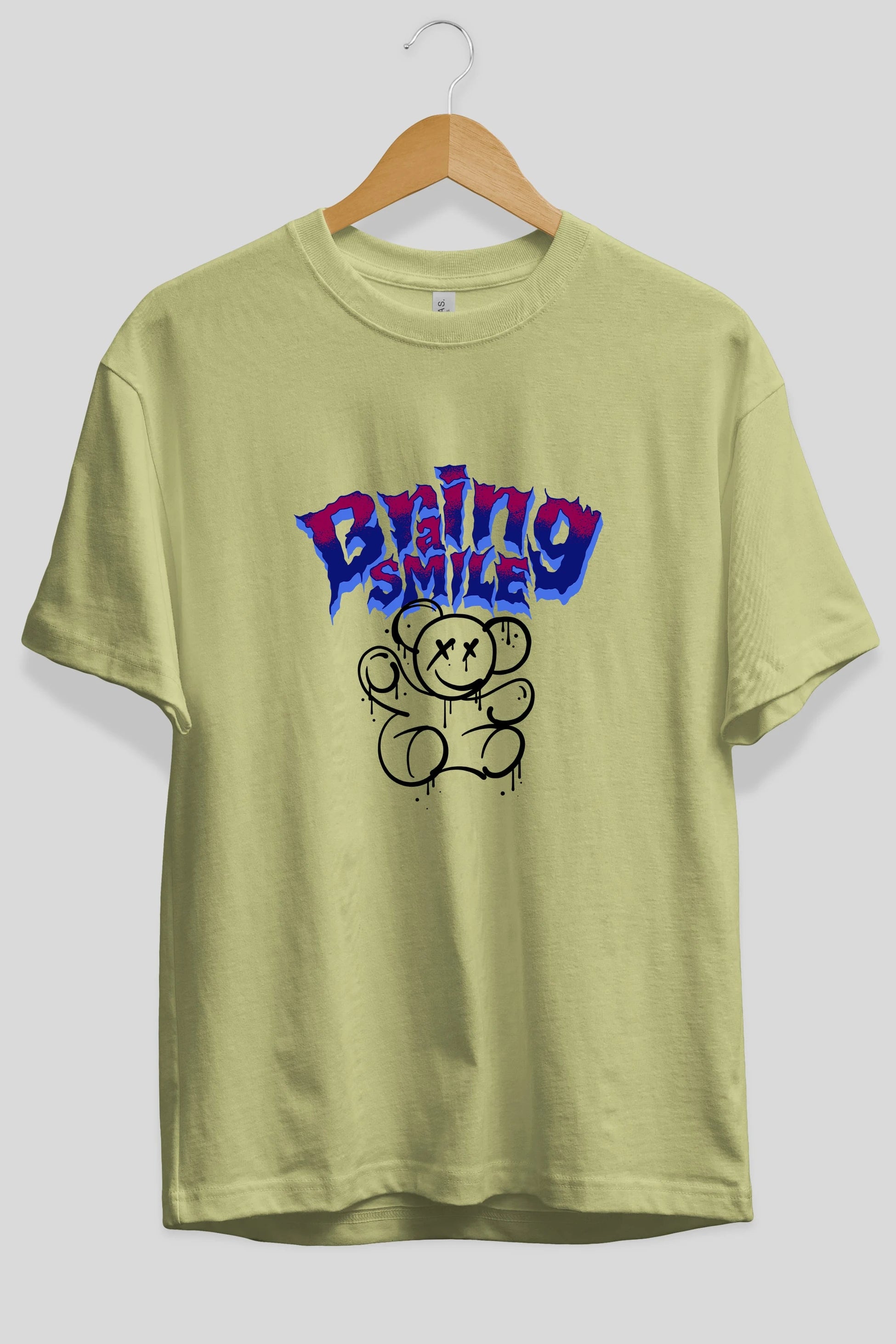 Teddy Bear Braing Smile Ön Baskılı Oversize t-shirt Erkek Kadın Unisex