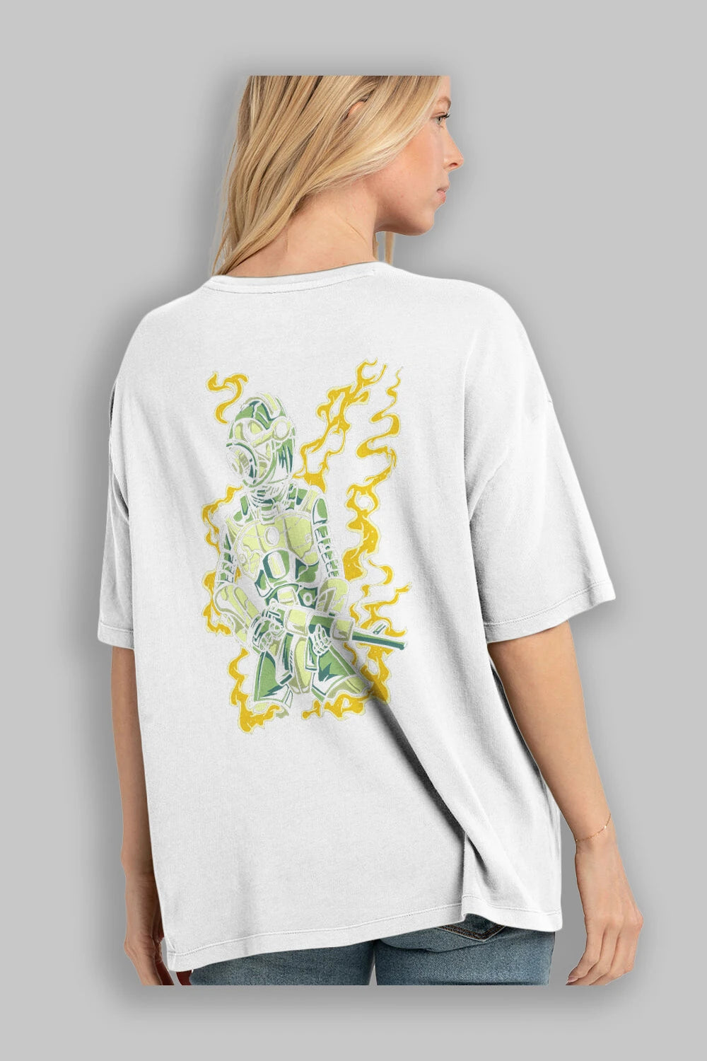 Robot Soldier Arka Baskılı Oversize t-shirt Erkek Kadın Unisex %100 Pamuk