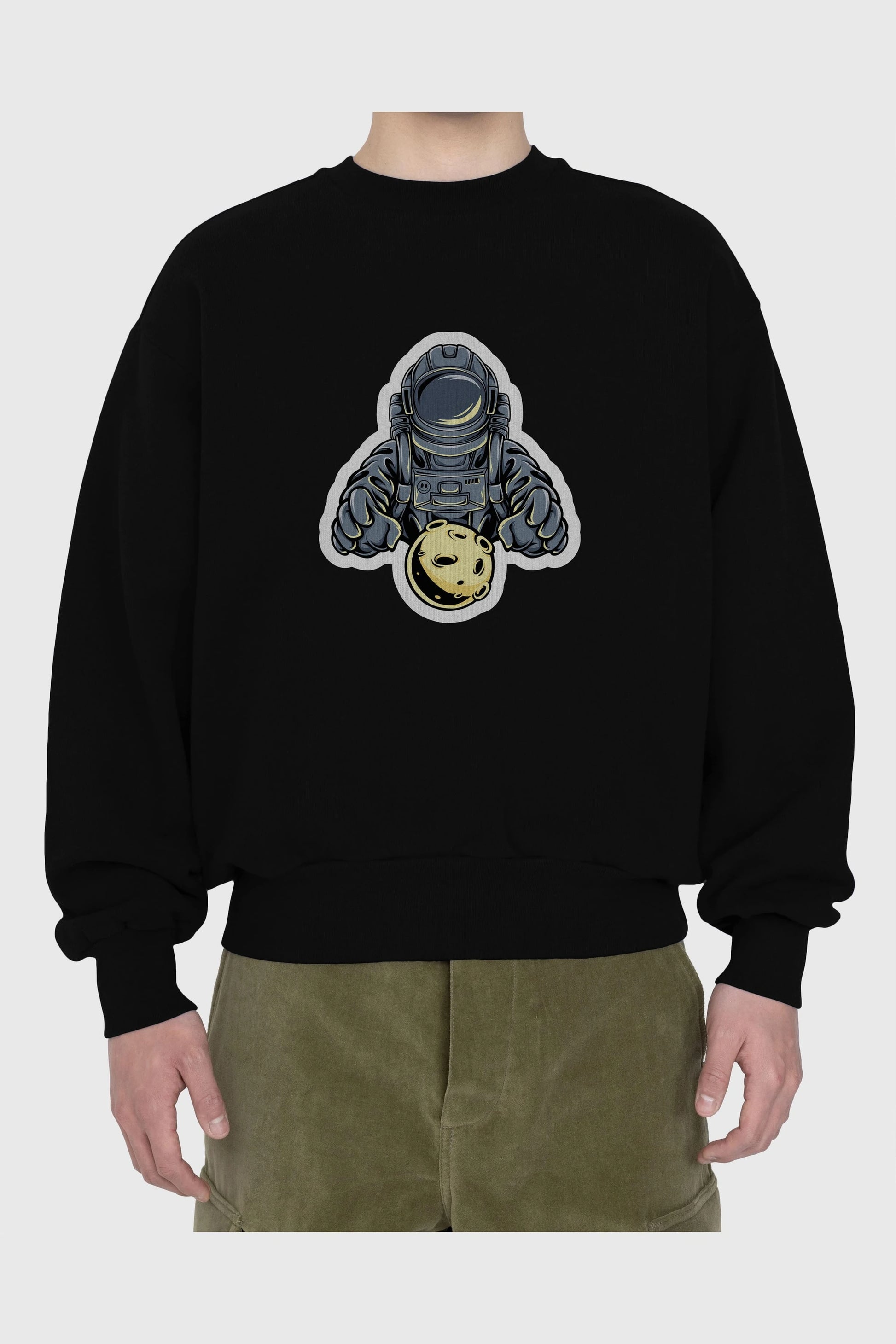 Astromoon sticker Ön Baskılı Oversize Sweatshirt Erkek Kadın Unisex