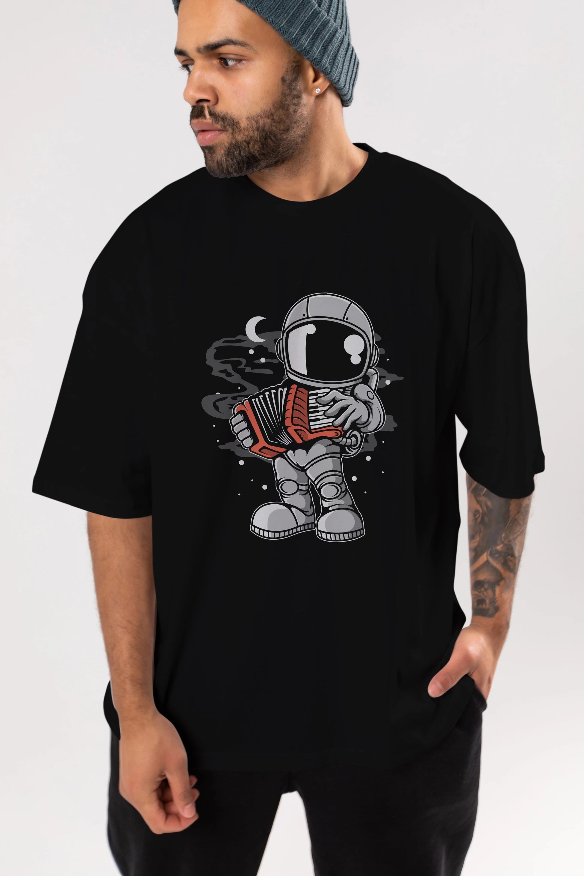 Astronaut Accordion Ön Baskılı Oversize t-shirt Erkek Kadın Unisex